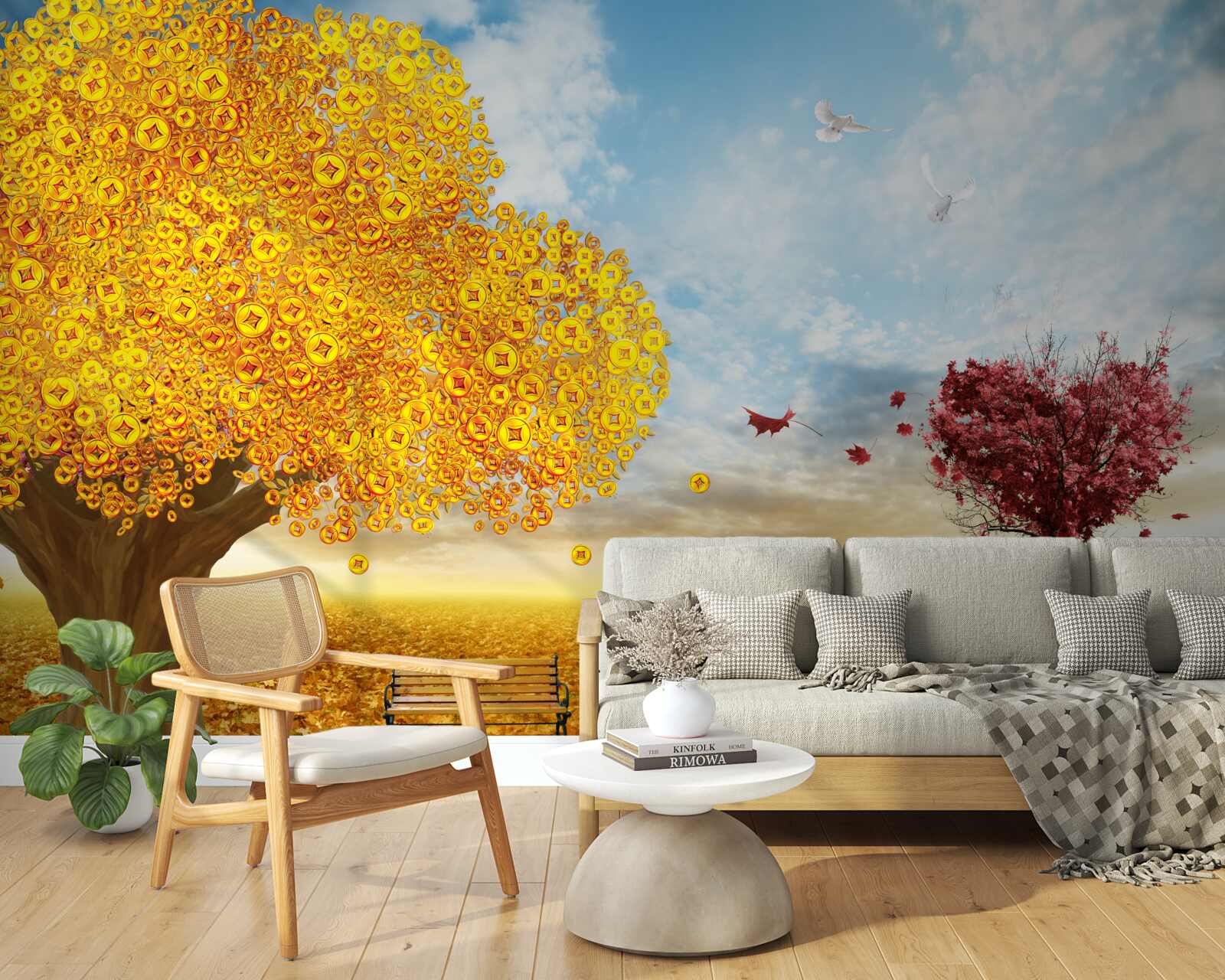 Fototapeta wibrujące odcienie jesiennych liści na tle błękitnego nieba