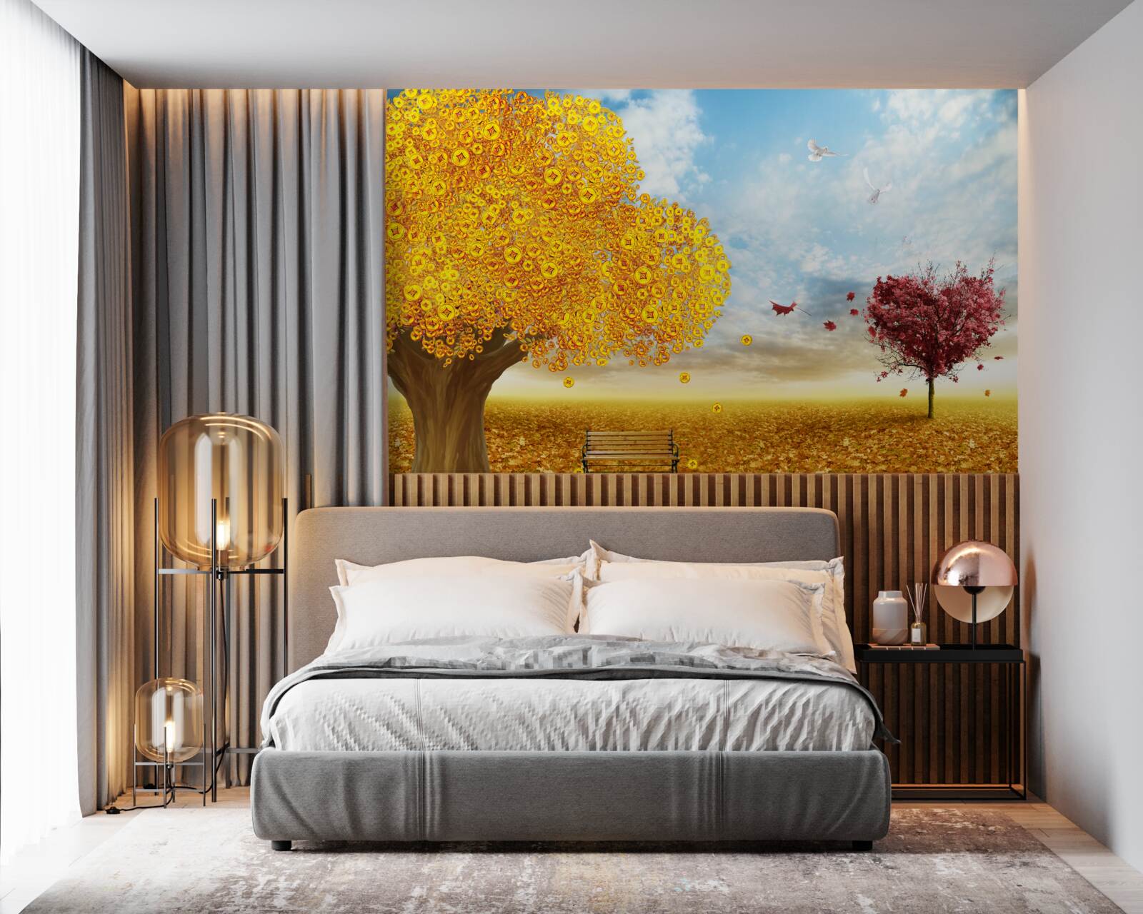 Fototapeta wibrujące odcienie jesiennych liści na tle błękitnego nieba