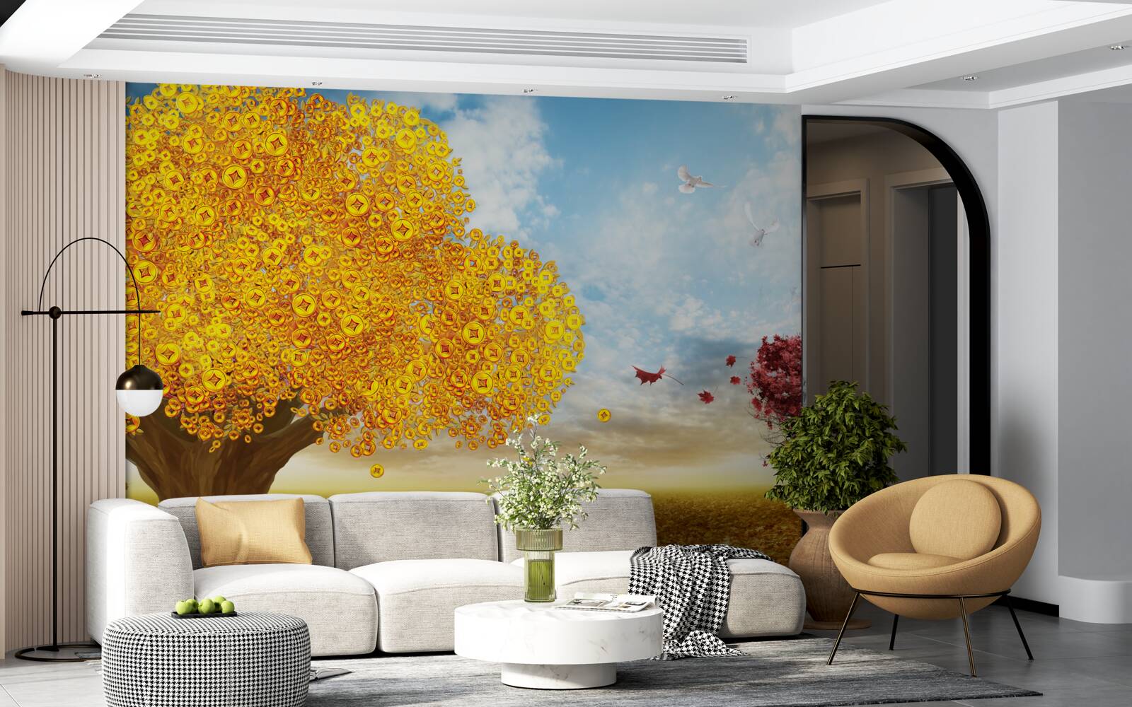 Fototapeta wibrujące odcienie jesiennych liści na tle błękitnego nieba