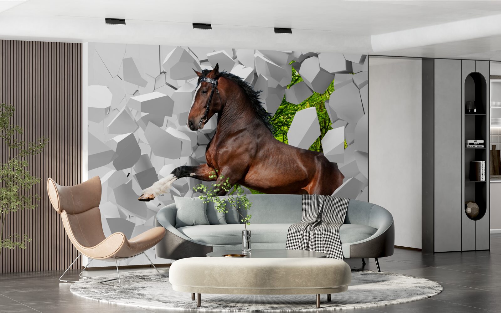 Fototapeta brązowy koń pokonuje przeszkodę w postaci ściany