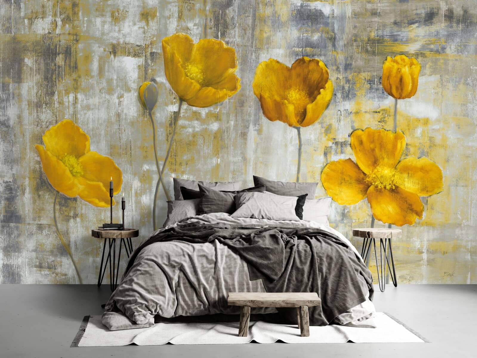 Fototapeta cienkie łodygi ozdobione są żółtymi kwiatami