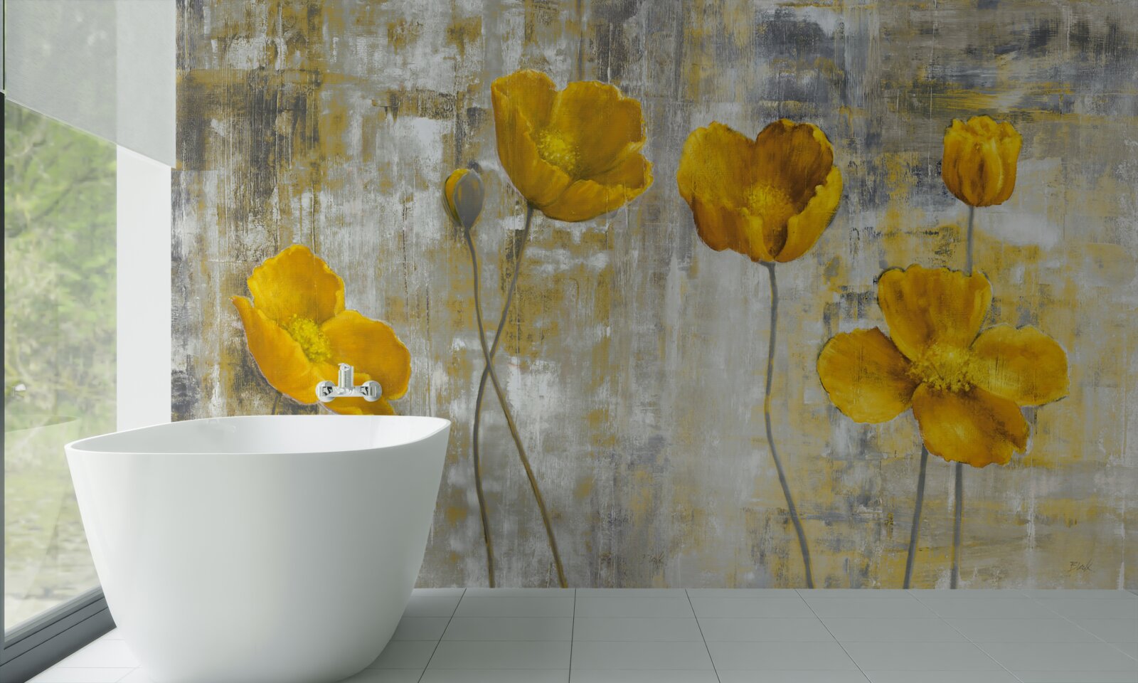 Fototapeta cienkie łodygi ozdobione są żółtymi kwiatami