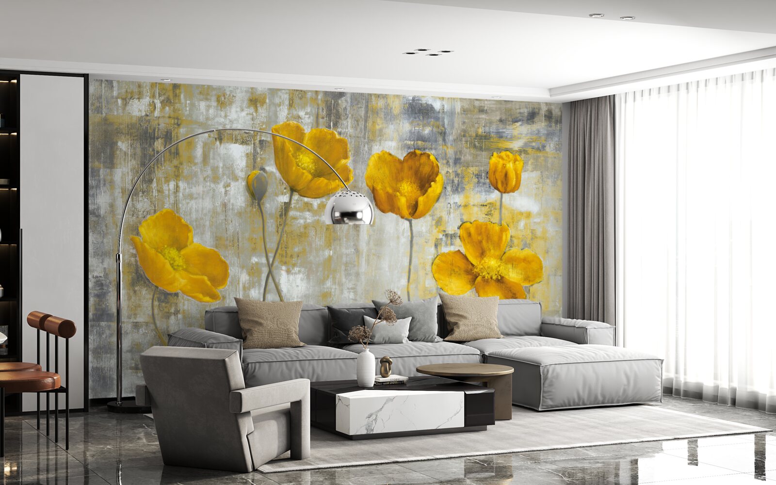 Fototapeta cienkie łodygi ozdobione są żółtymi kwiatami