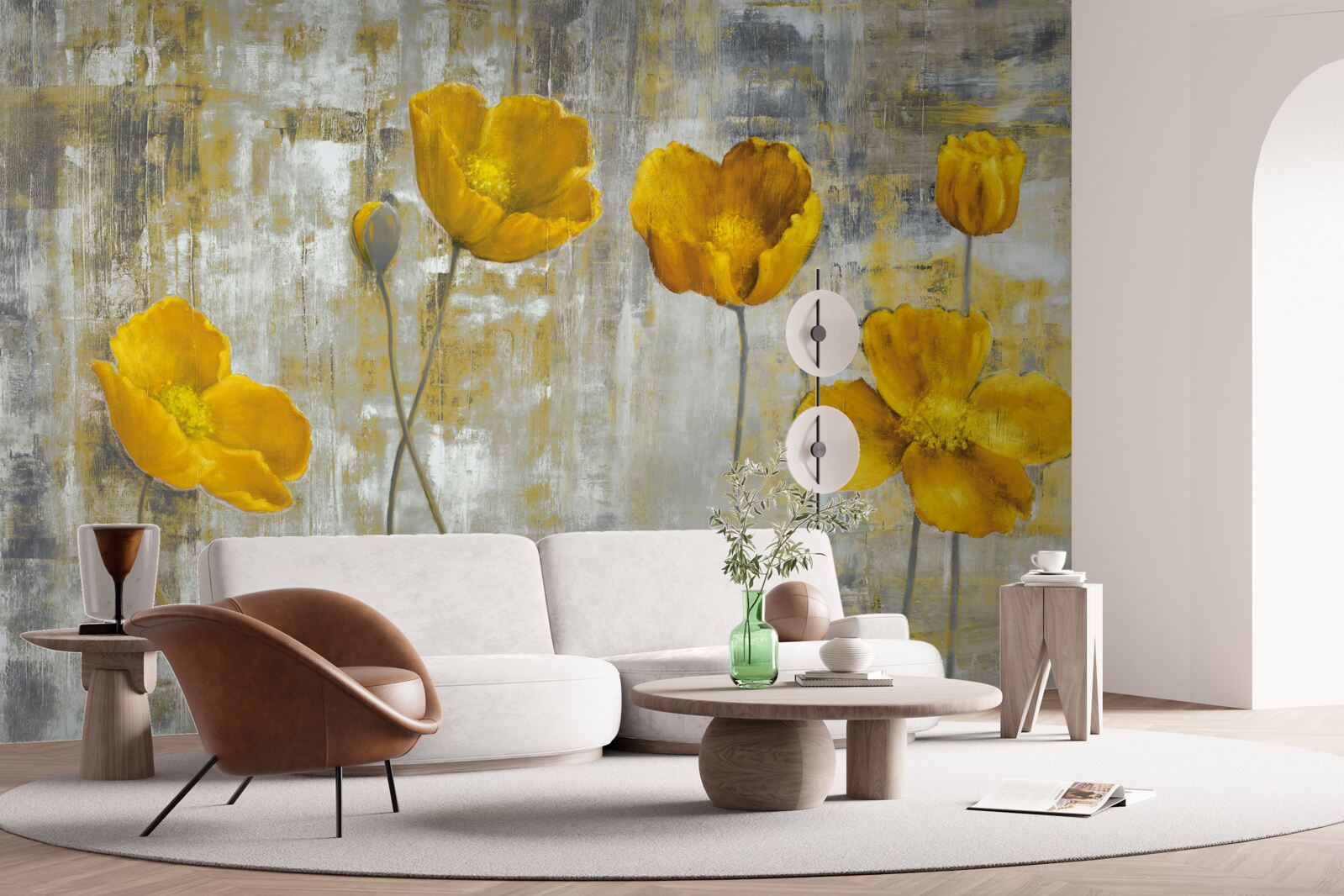 Fototapeta cienkie łodygi ozdobione są żółtymi kwiatami