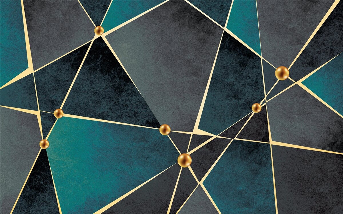 Fototapeta szmaragdowa mozaika ze złotymi akcentami