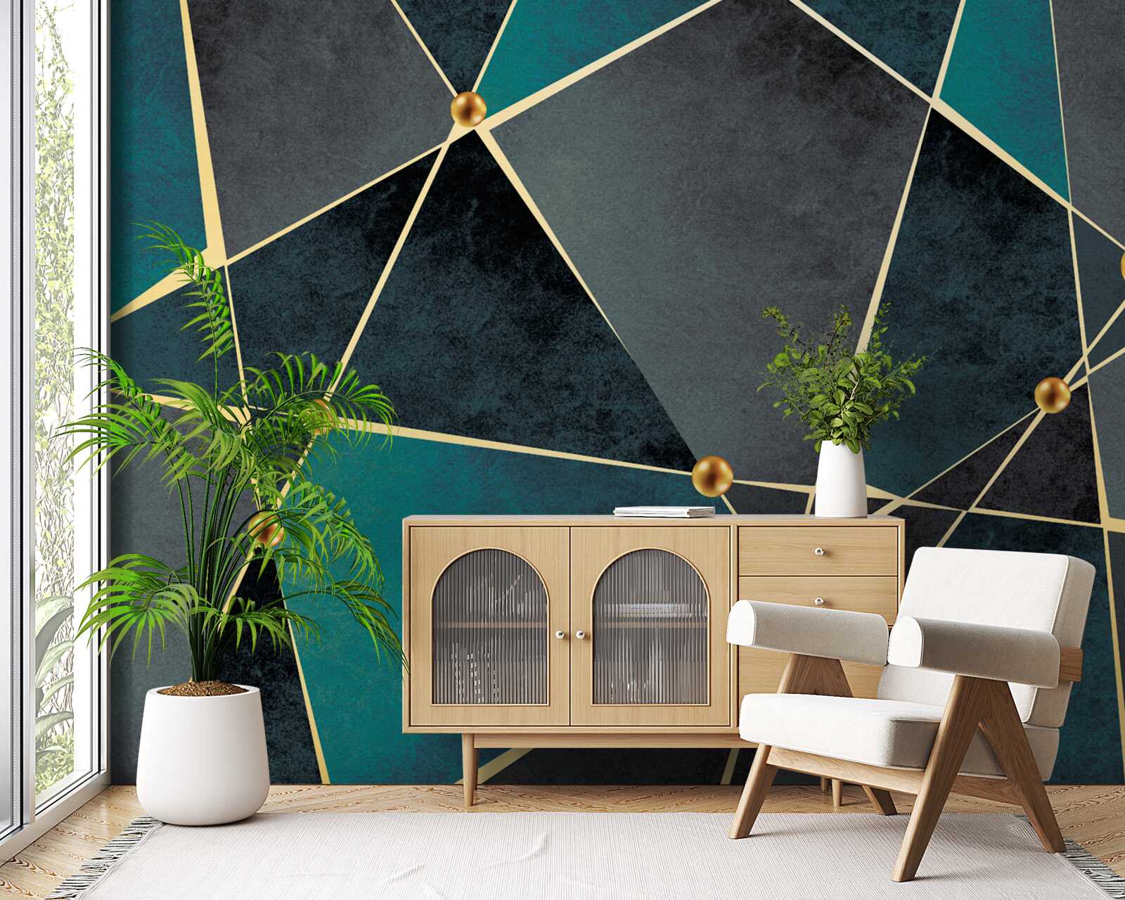 Fototapeta szmaragdowa mozaika ze złotymi akcentami