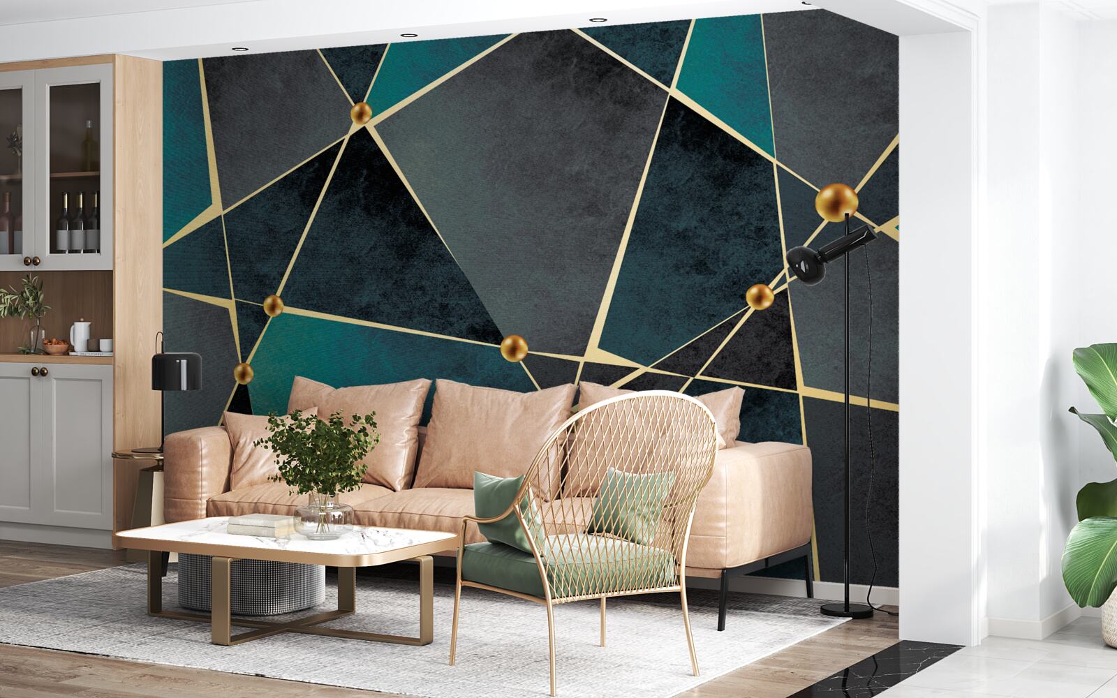 Fototapeta szmaragdowa mozaika ze złotymi akcentami