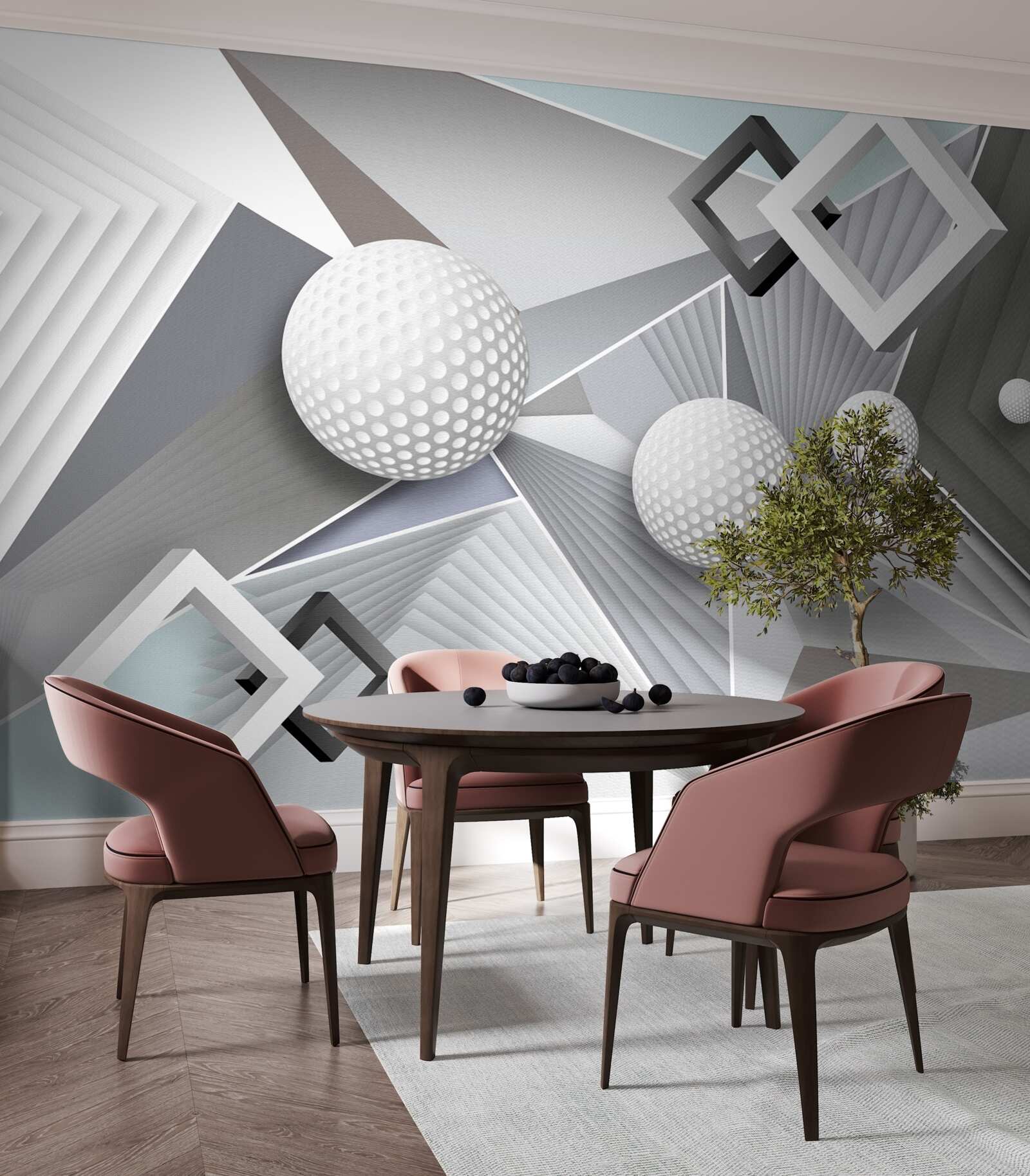 Fototapeta abstrakcyjne geometryczne przedstawienie sześcianu i piłki