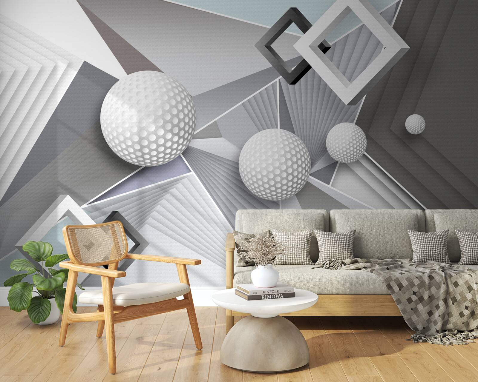 Fototapeta abstrakcyjne geometryczne przedstawienie sześcianu i piłki