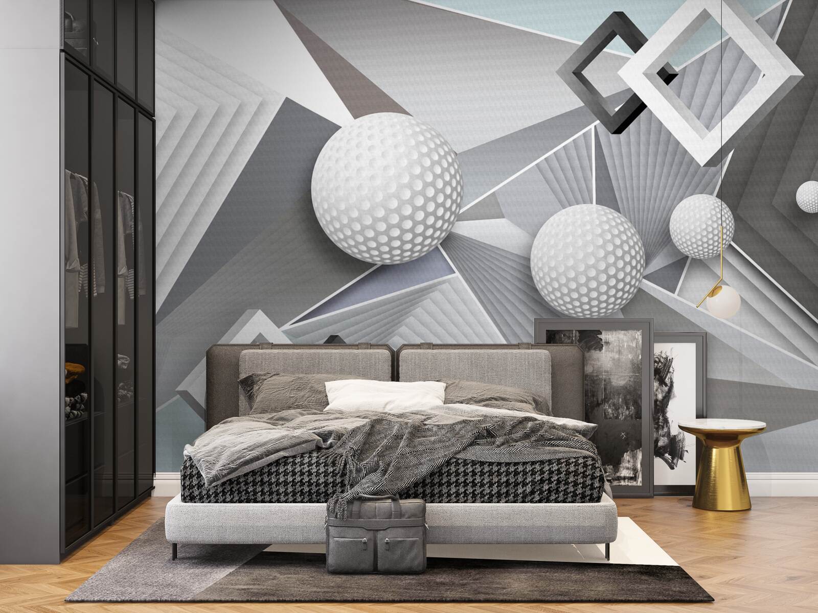 Fototapeta abstrakcyjne geometryczne przedstawienie sześcianu i piłki