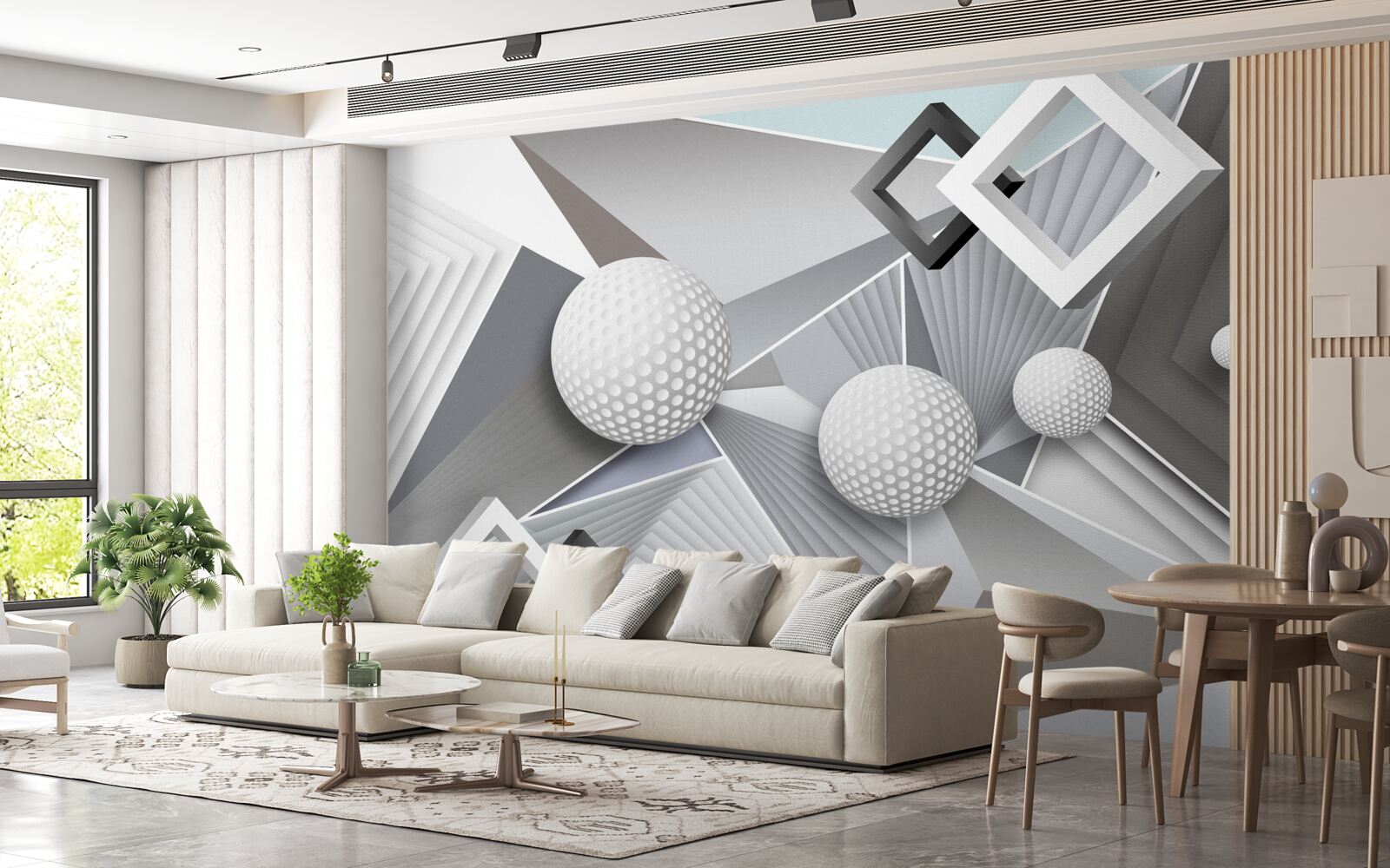 Fototapeta abstrakcyjne geometryczne przedstawienie sześcianu i piłki