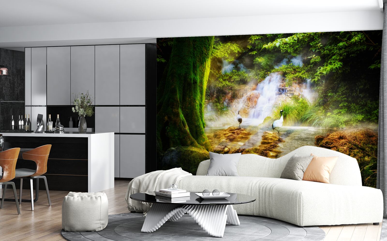 Fototapeta magiczny górski wodospad spadający kaskadą