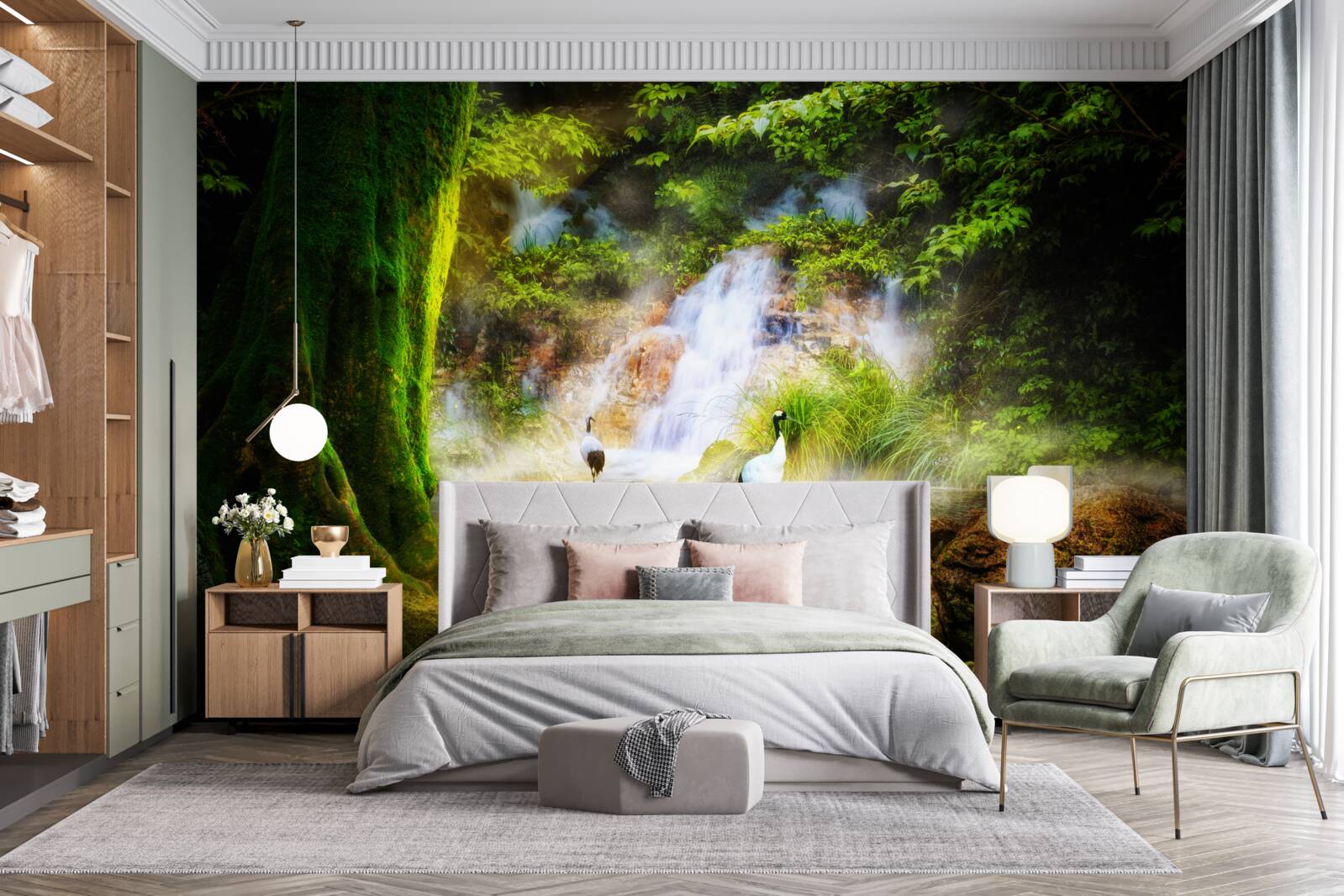 Fototapeta magiczny górski wodospad spadający kaskadą