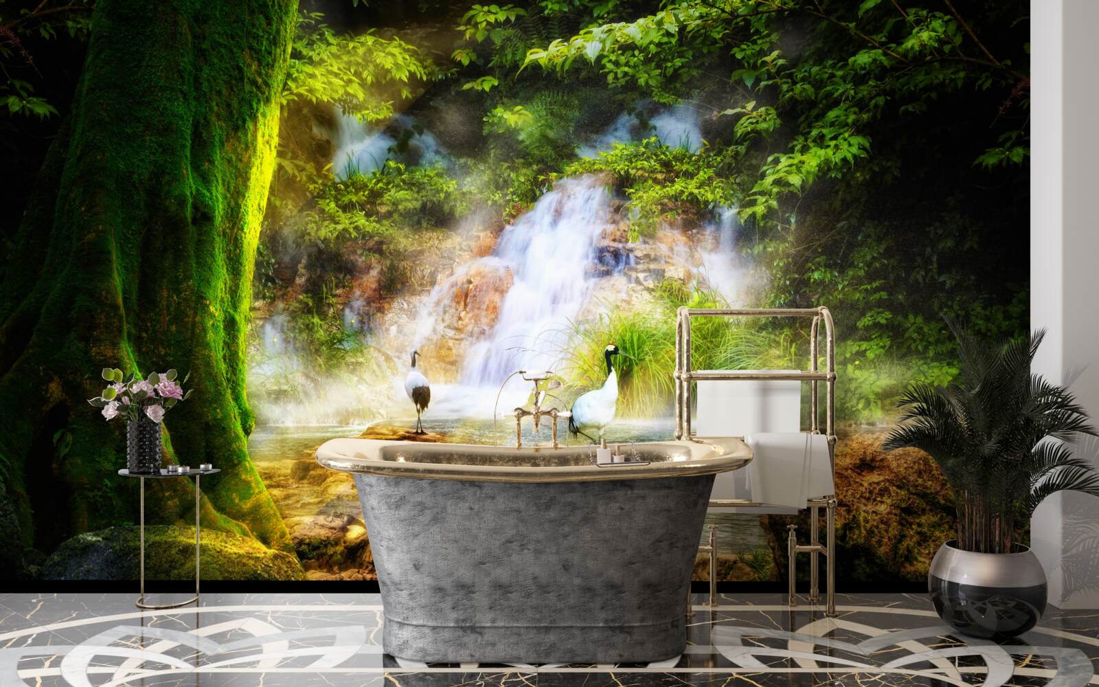 Fototapeta magiczny górski wodospad spadający kaskadą