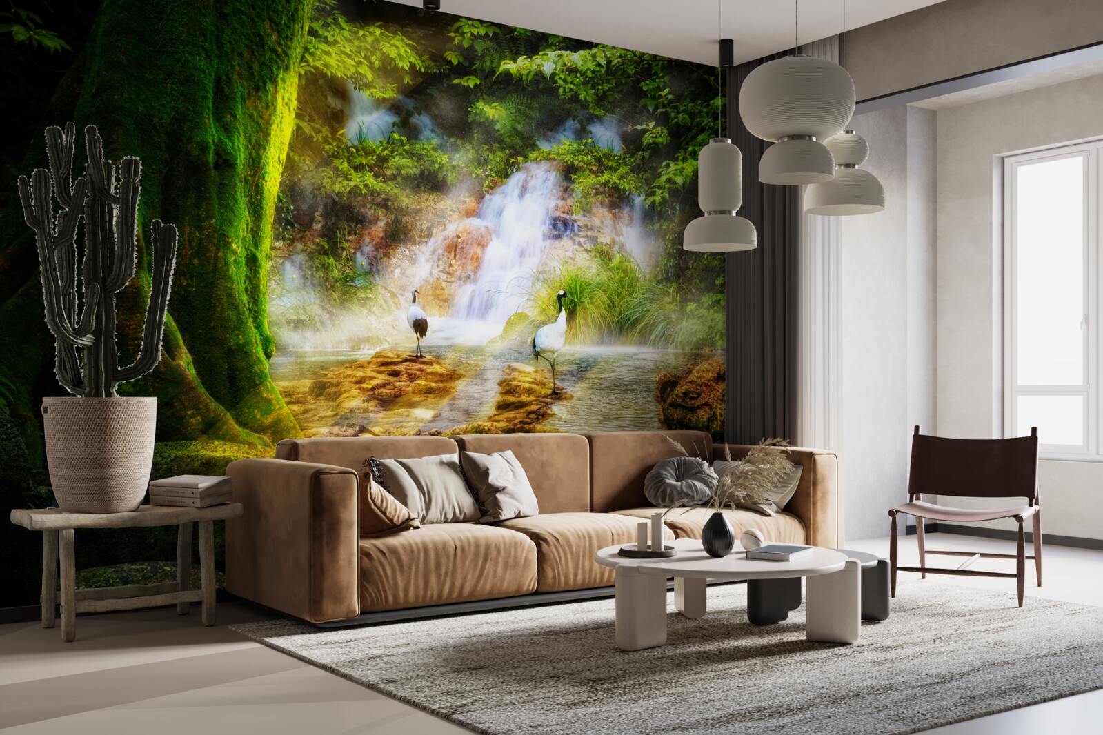 Fototapeta magiczny górski wodospad spadający kaskadą