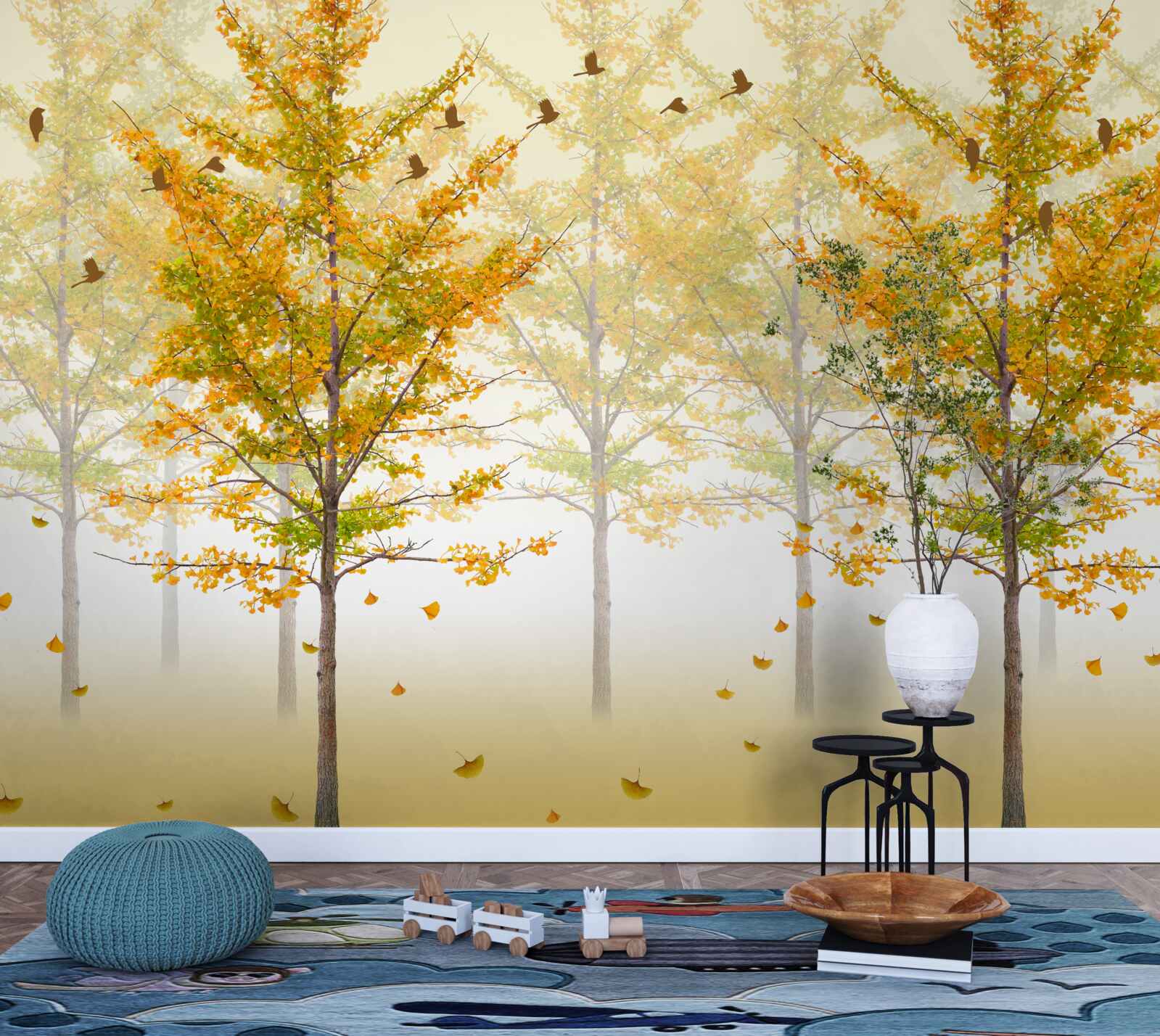 Fototapeta kolory jesieni w lesie liściastym