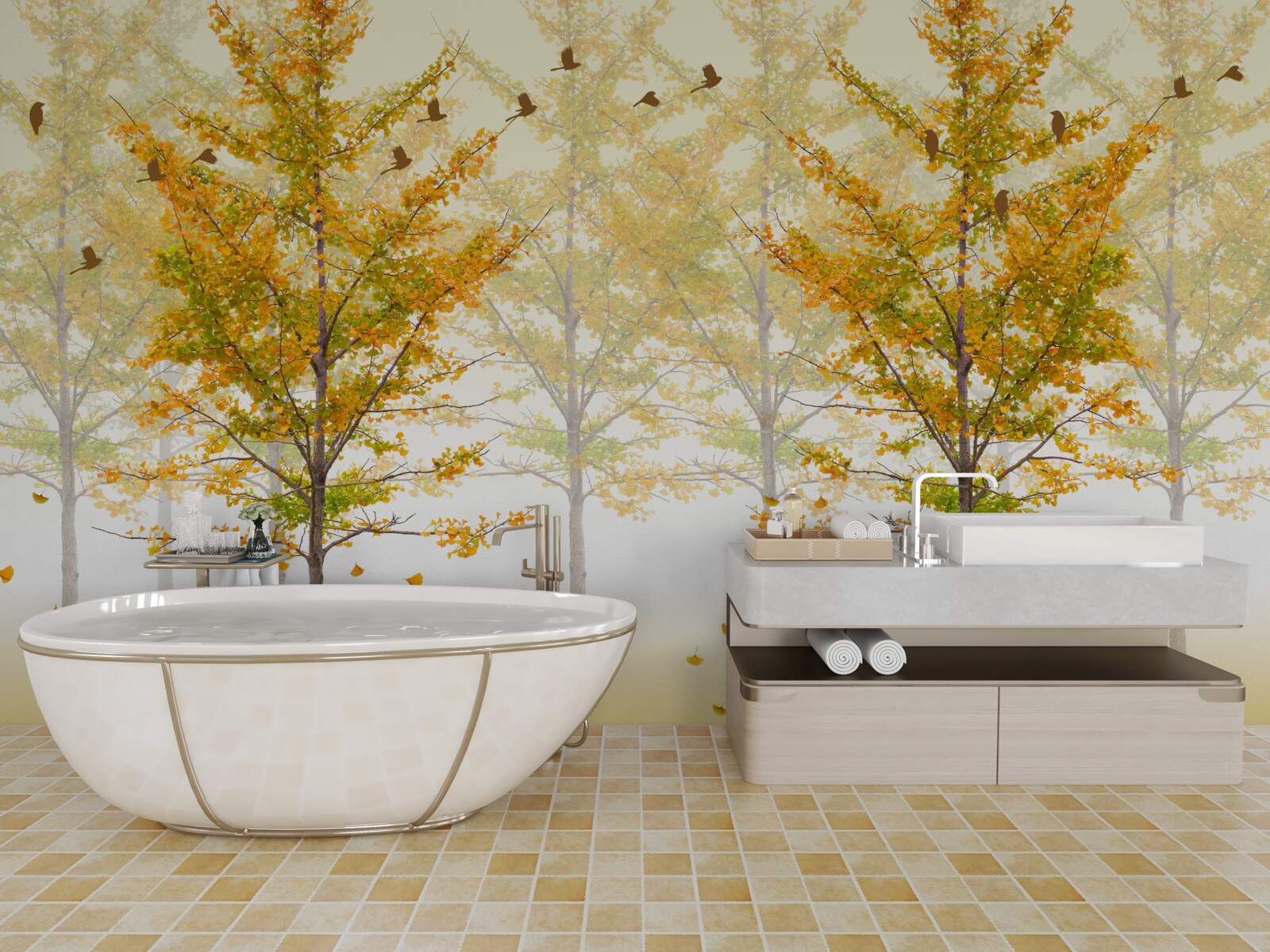 Fototapeta kolory jesieni w lesie liściastym