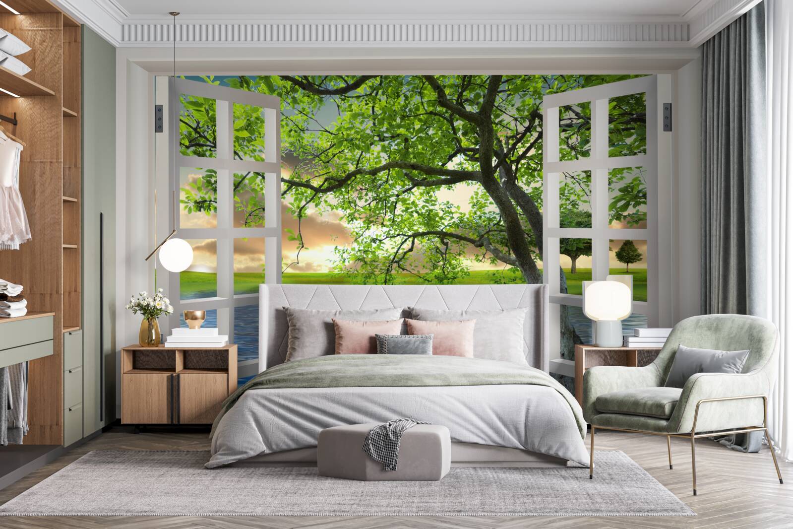 Fototapeta Łabędź unosi się na wodzie w pobliżu okna