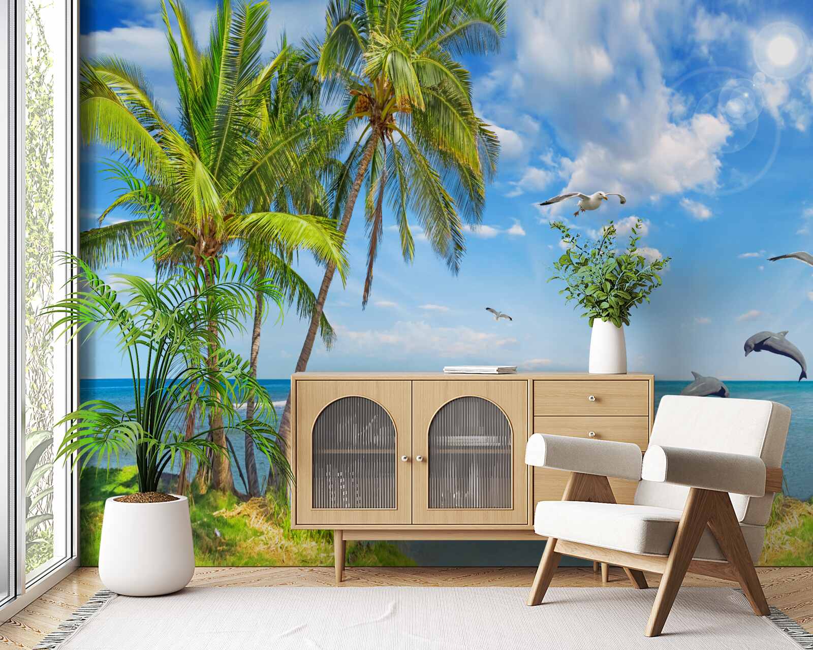 Fototapeta delfiny na pejzażu morskim