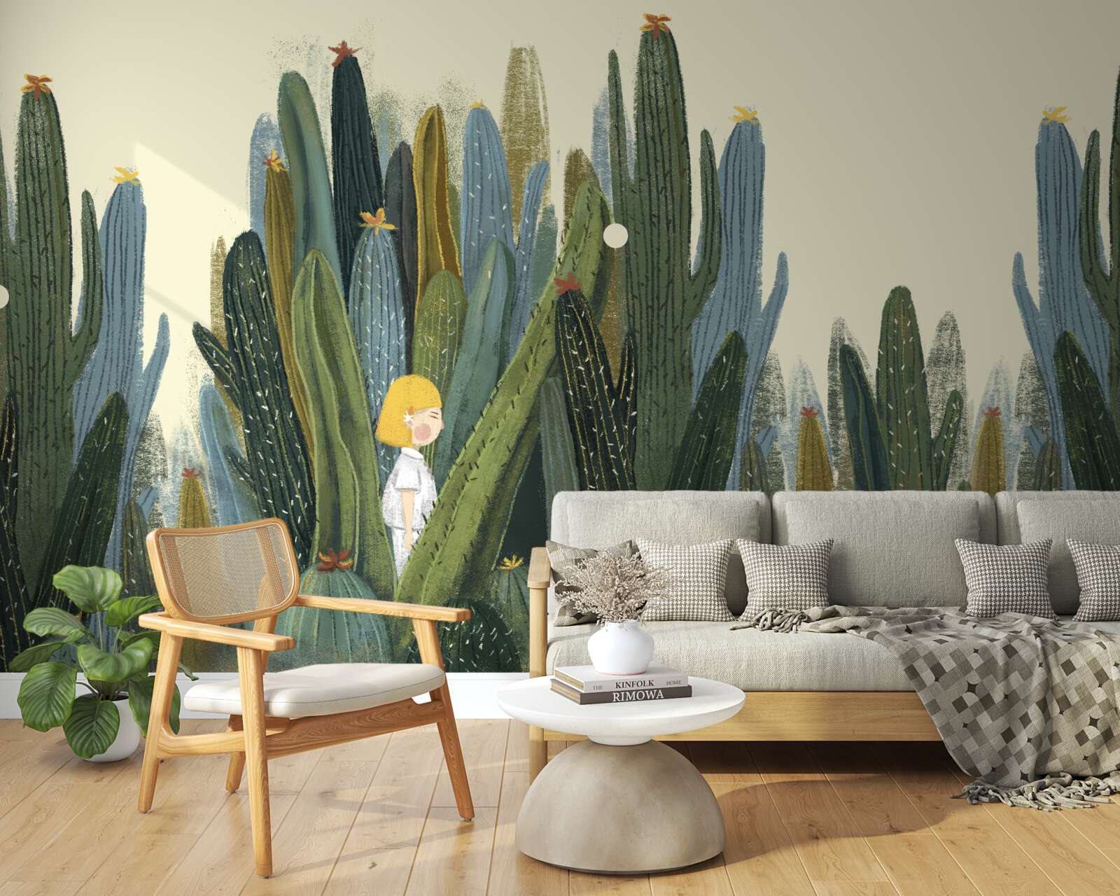 Fototapeta dziewczyna z rudymi włosami wśród kaktusów