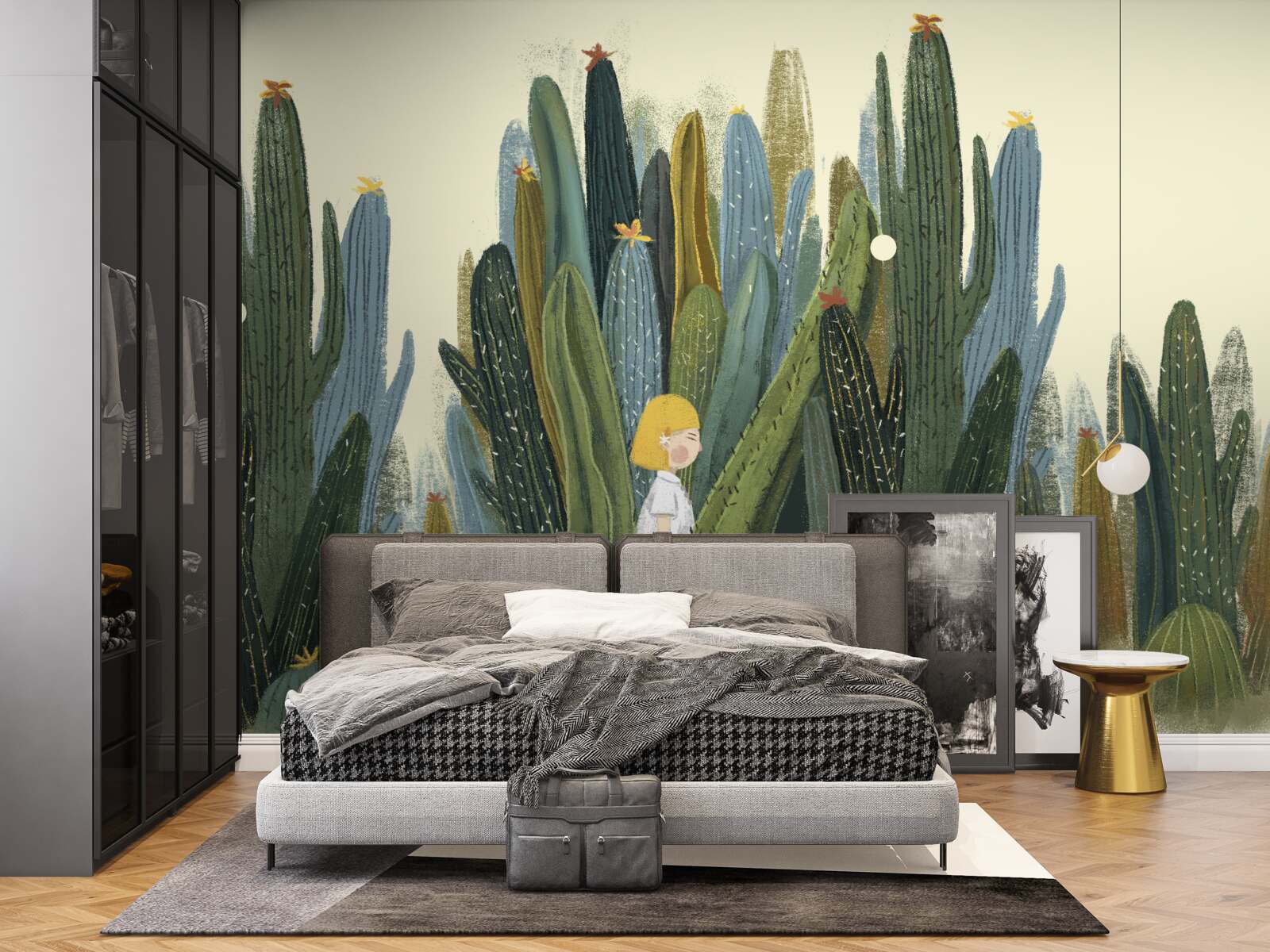 Fototapeta dziewczyna z rudymi włosami wśród kaktusów