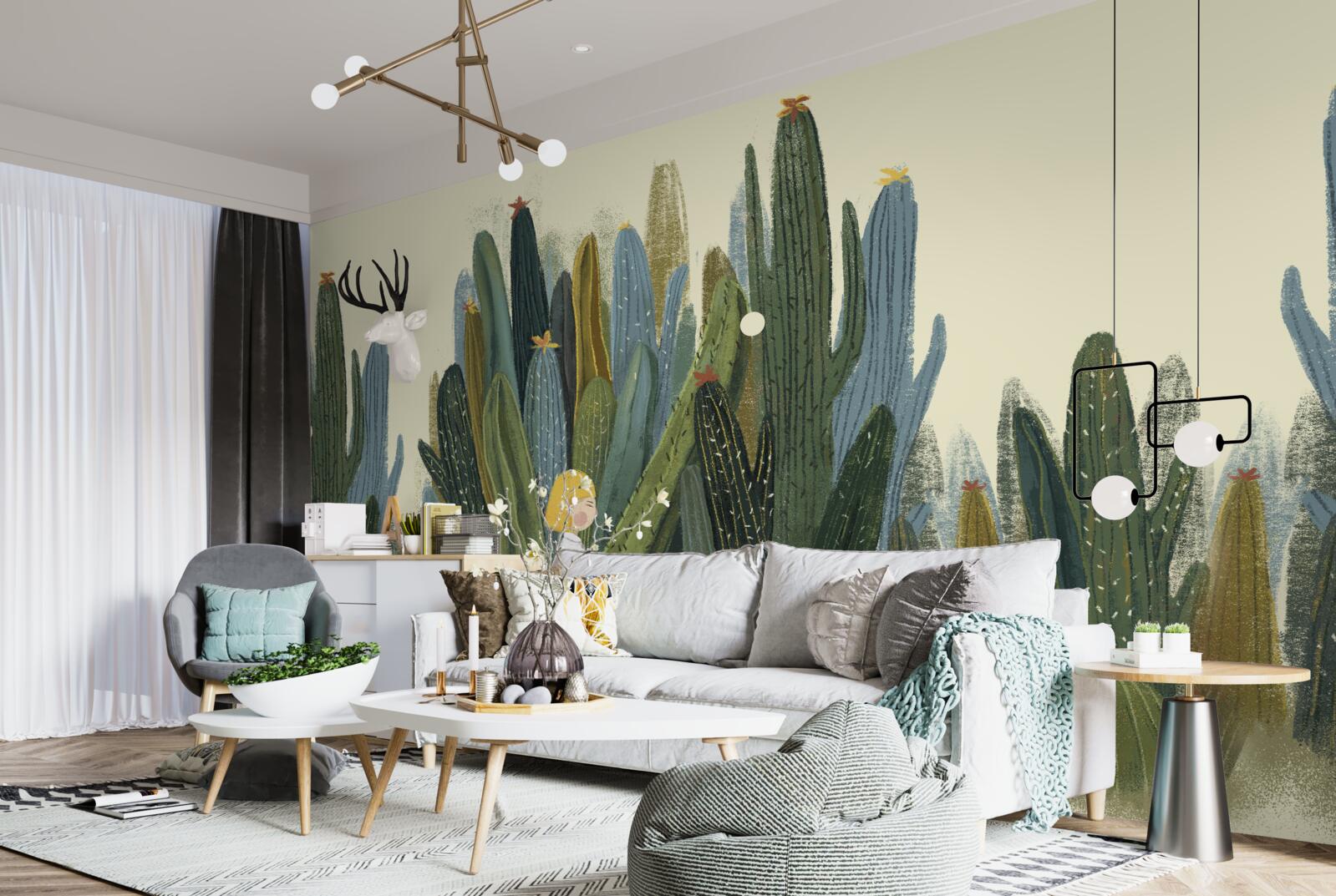 Fototapeta dziewczyna z rudymi włosami wśród kaktusów