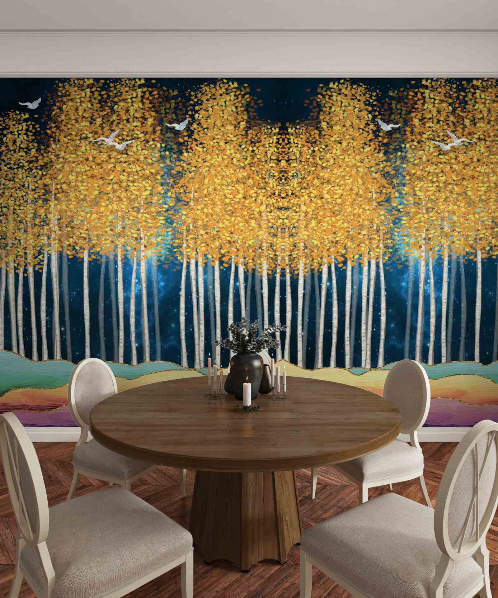 Fototapeta eleganckie brzozy przygotowane na nocny sen