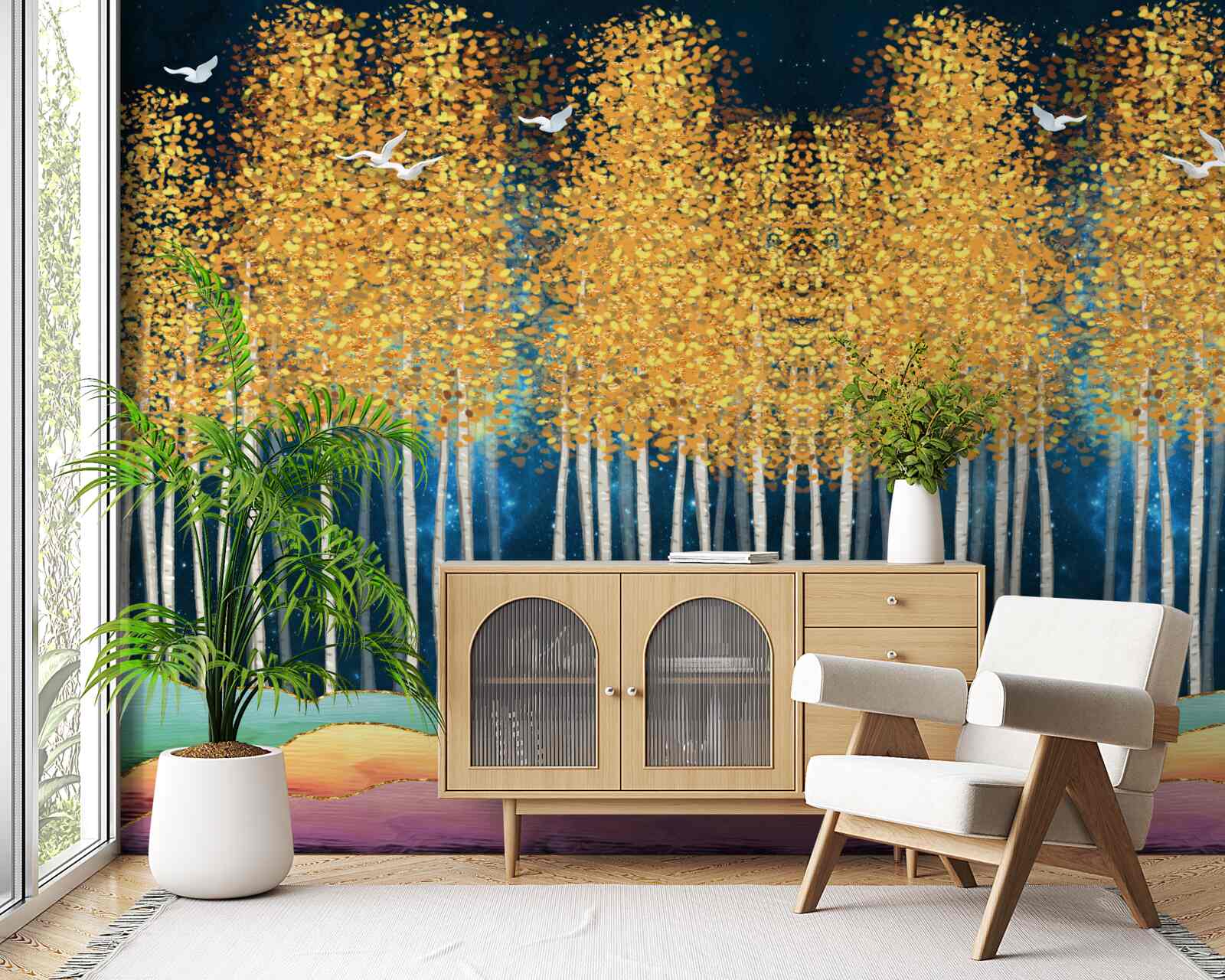 Fototapeta eleganckie brzozy przygotowane na nocny sen