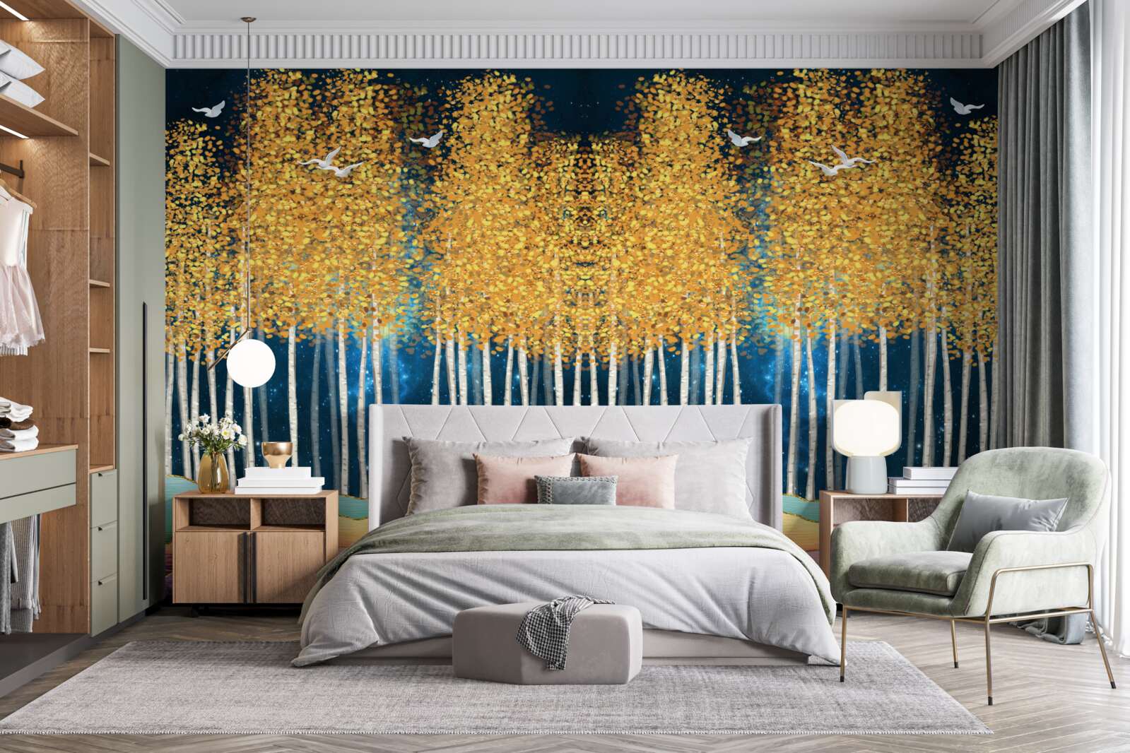 Fototapeta eleganckie brzozy przygotowane na nocny sen