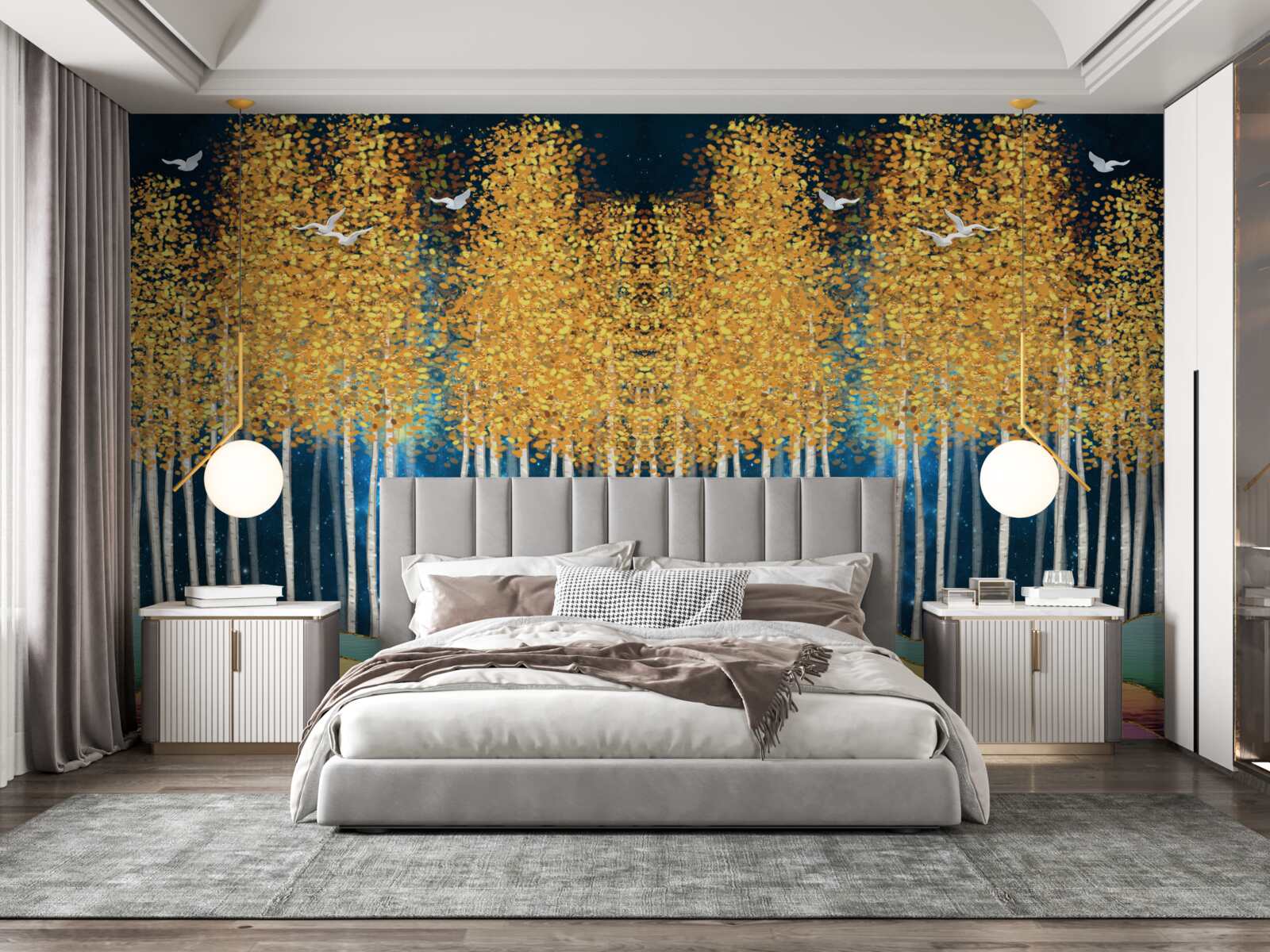 Fototapeta eleganckie brzozy przygotowane na nocny sen