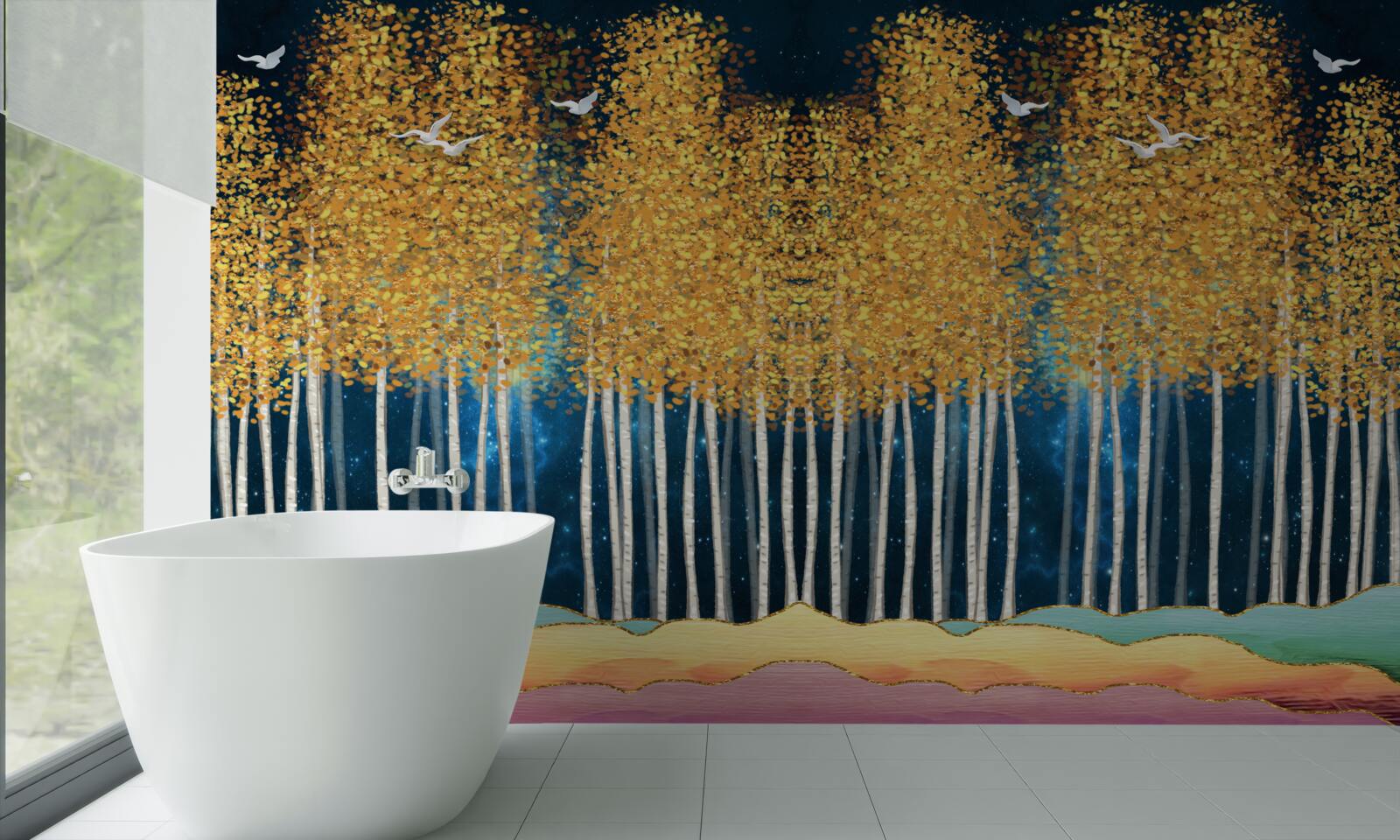 Fototapeta eleganckie brzozy przygotowane na nocny sen