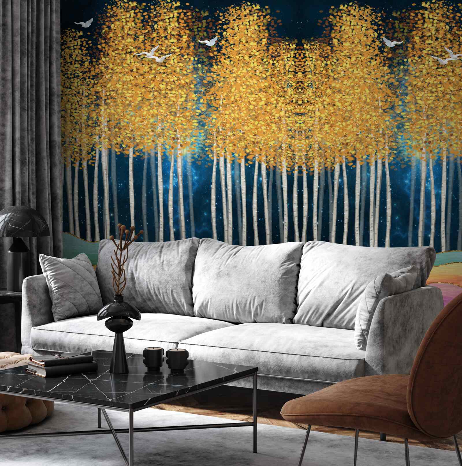 Fototapeta eleganckie brzozy przygotowane na nocny sen