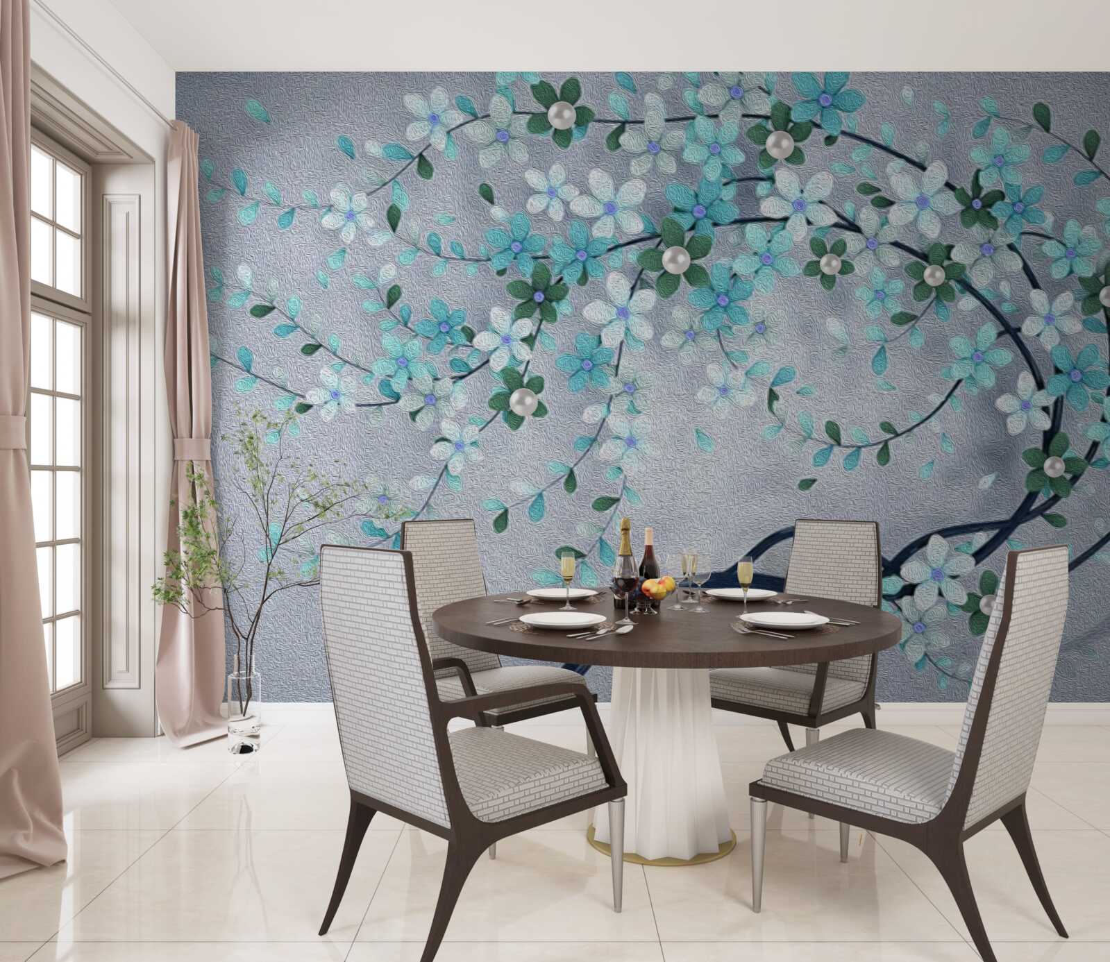 Fototapeta drzewo uginające się pod ciężarem drobnych kwiatków