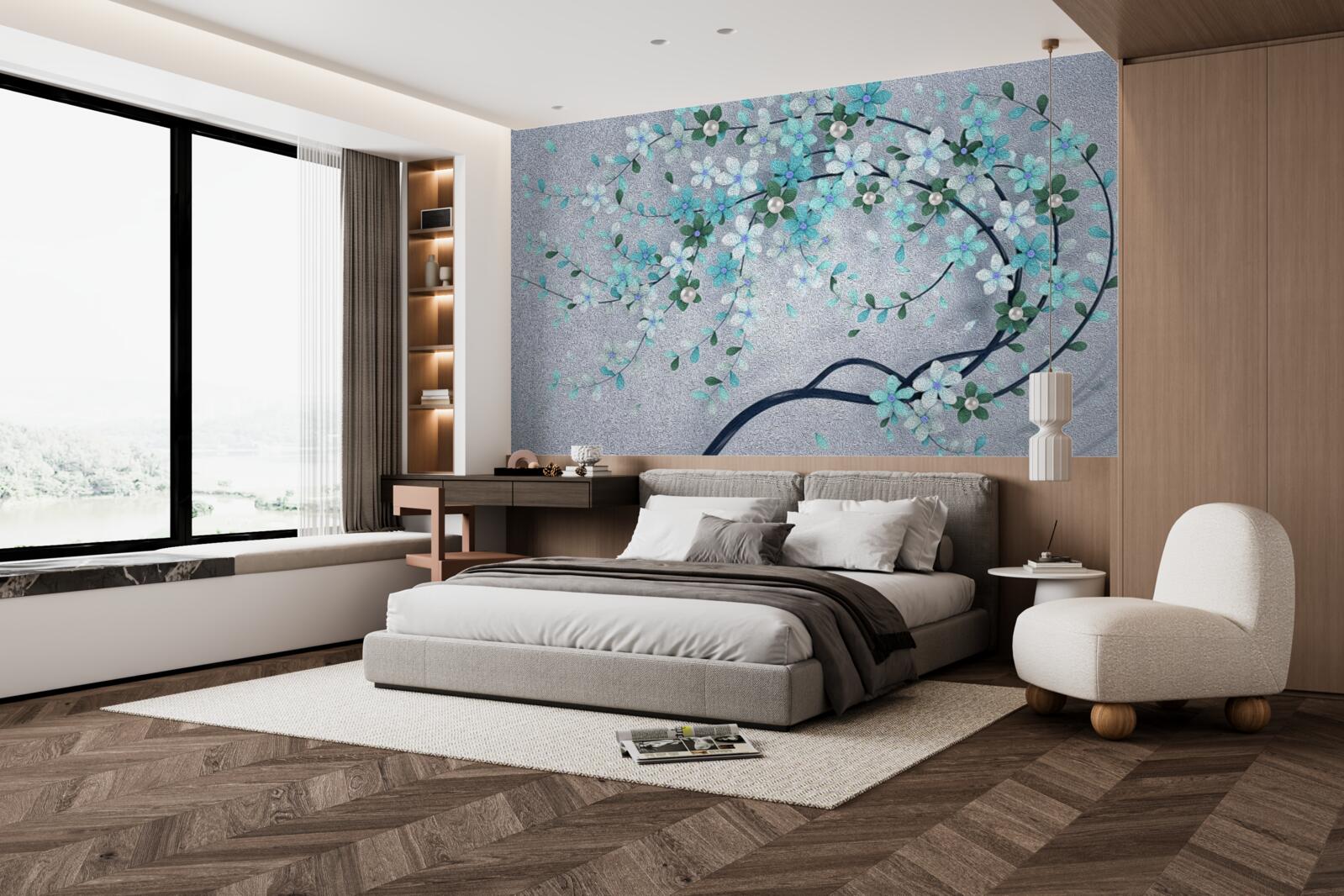 Fototapeta drzewo uginające się pod ciężarem drobnych kwiatków