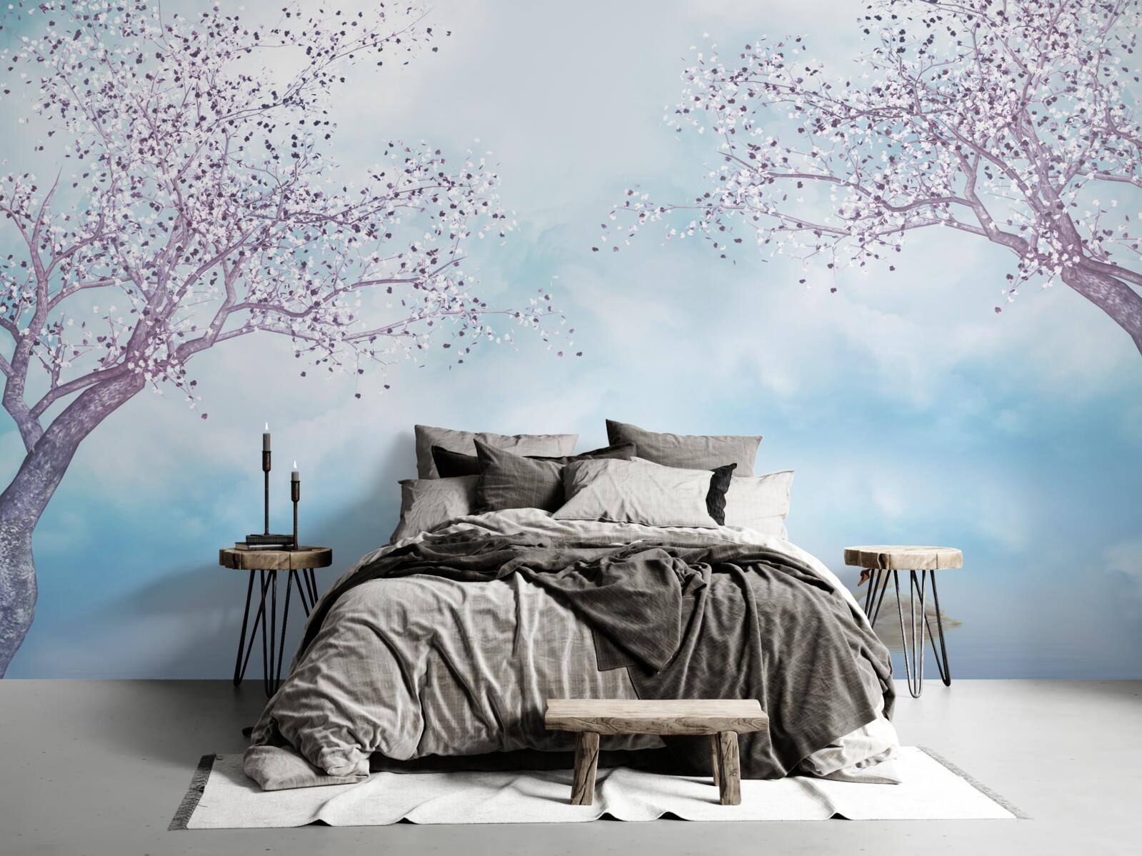 Fototapeta z łabędziami nad jeziorem pod mgłą