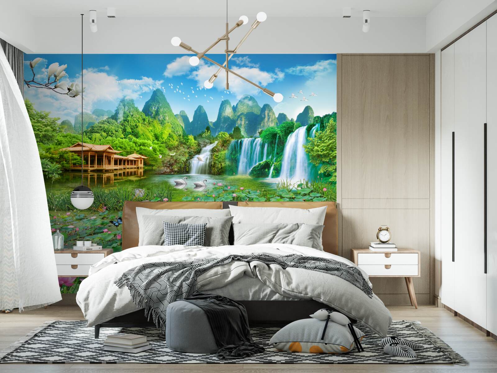 Fototapeta mieszkanie w pobliżu wodospadu wpadającego do naturalnego zbiornika wodnego