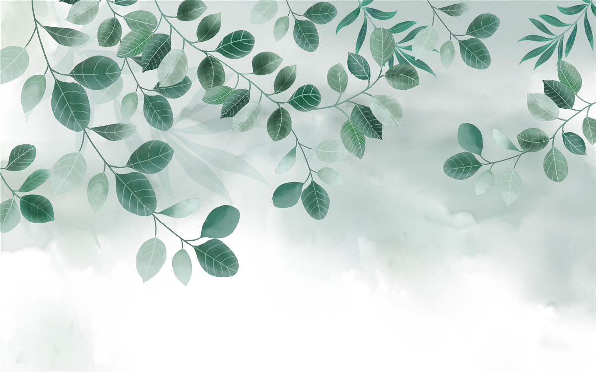 Fototapeta gałęzie z zielonymi liśćmi rozpościerają się na tle nieba