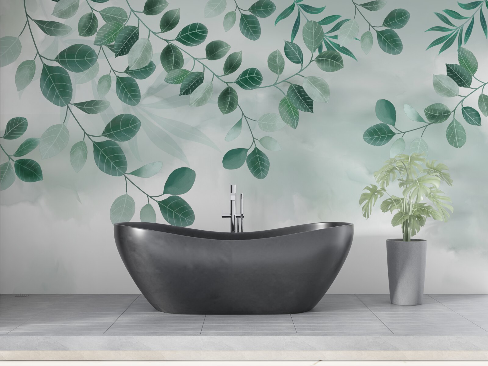 Fototapeta gałęzie z zielonymi liśćmi rozpościerają się na tle nieba