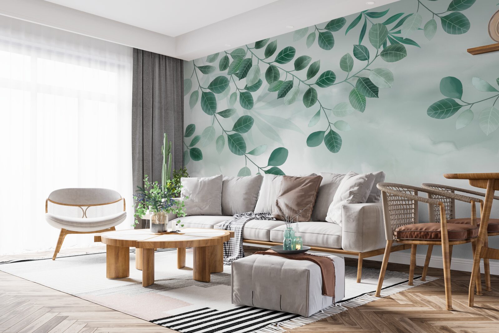 Fototapeta gałęzie z zielonymi liśćmi rozpościerają się na tle nieba