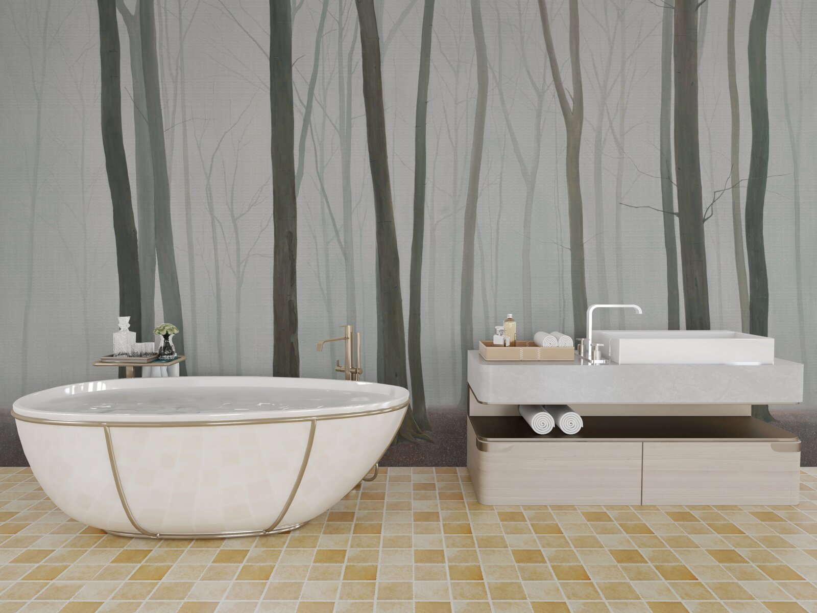 Fototapeta pojedyncze drzewa otoczone mgłą