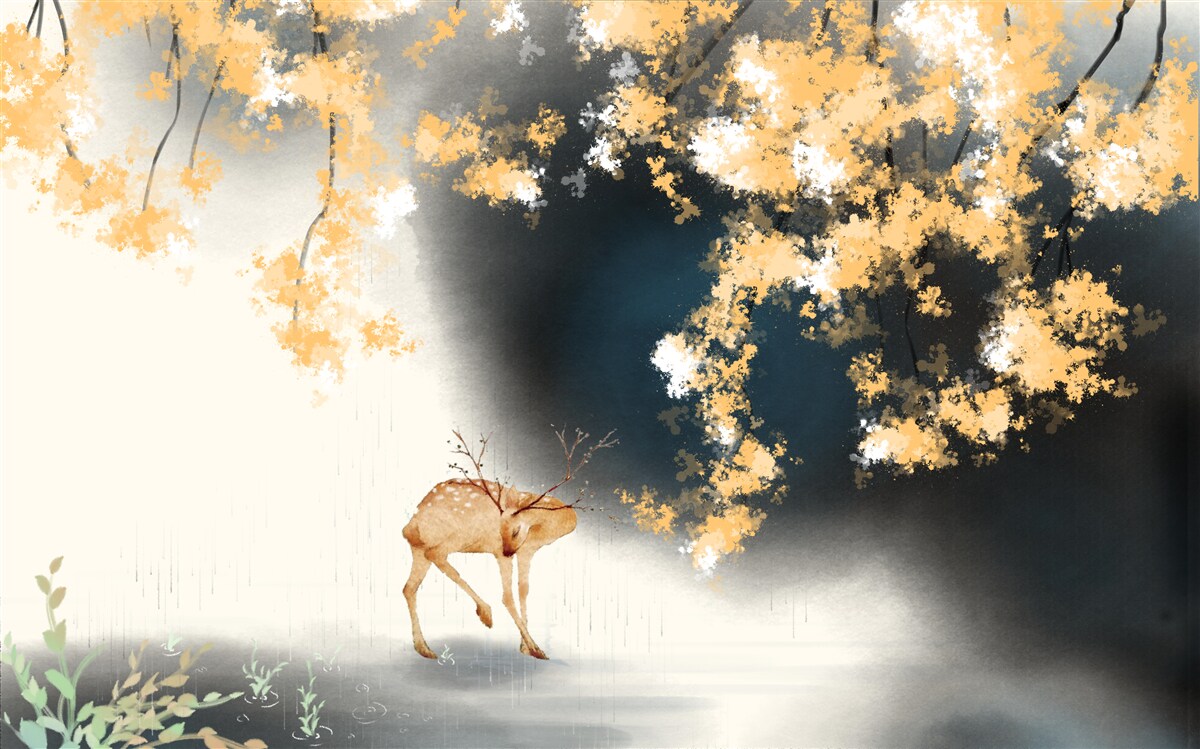 Fototapeta kozica w mglistych jesiennych zaroślach