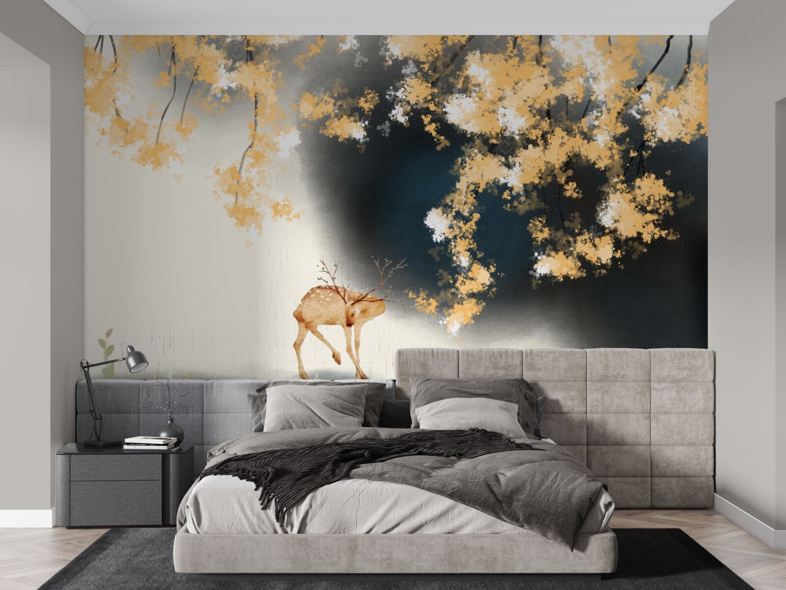 Fototapeta kozica w mglistych jesiennych zaroślach