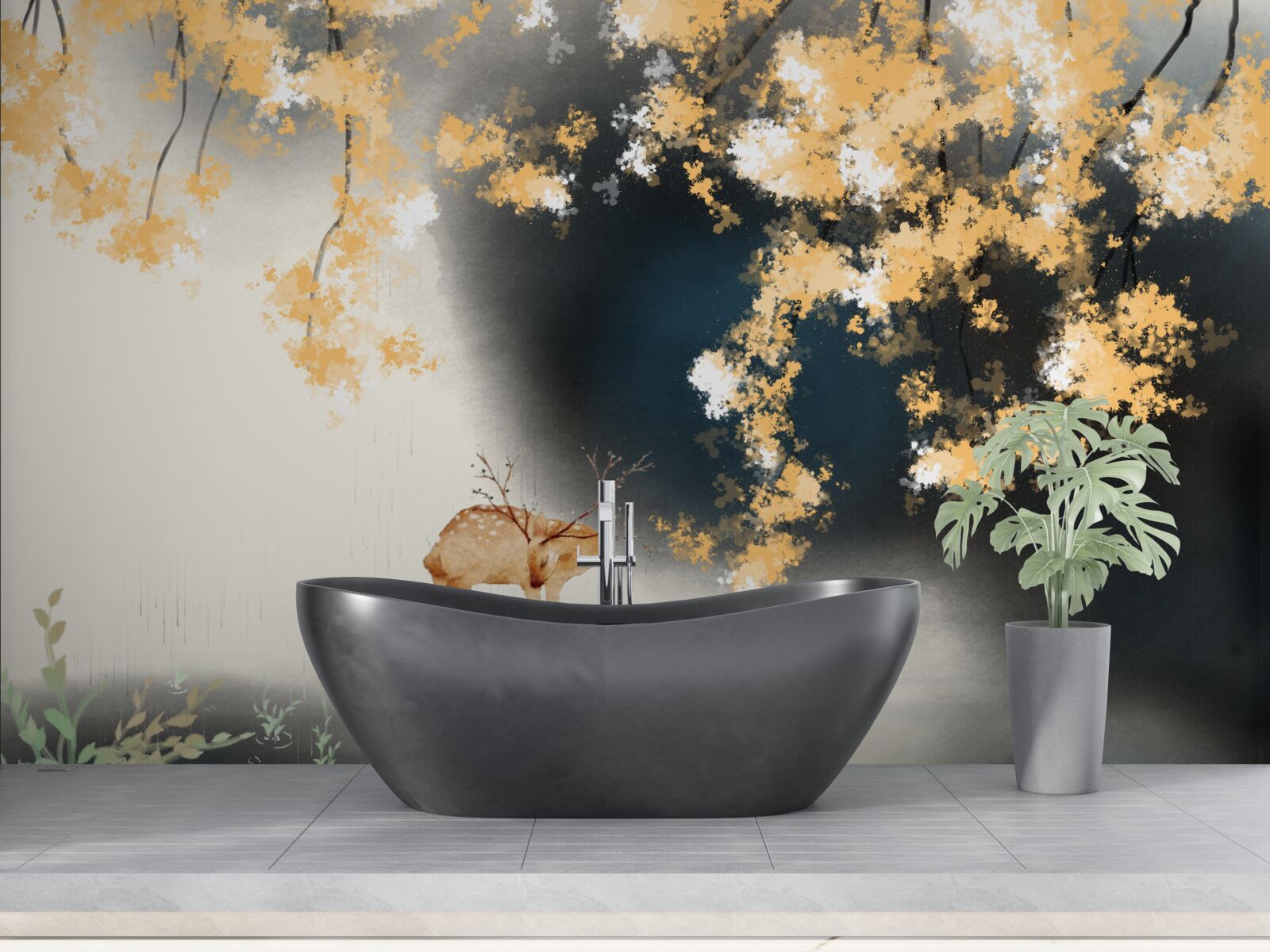 Fototapeta kozica w mglistych jesiennych zaroślach