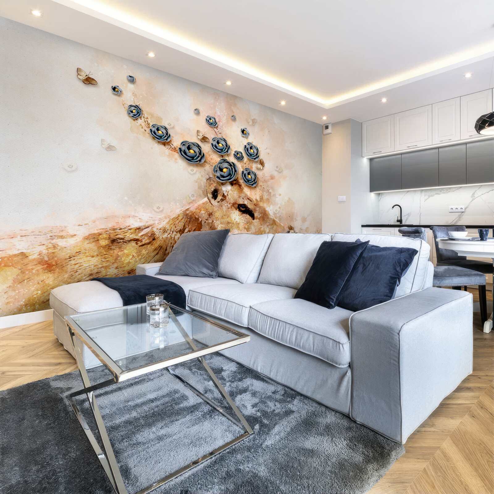 Fototapeta elena otoczona jest kwiatami na różowym tle