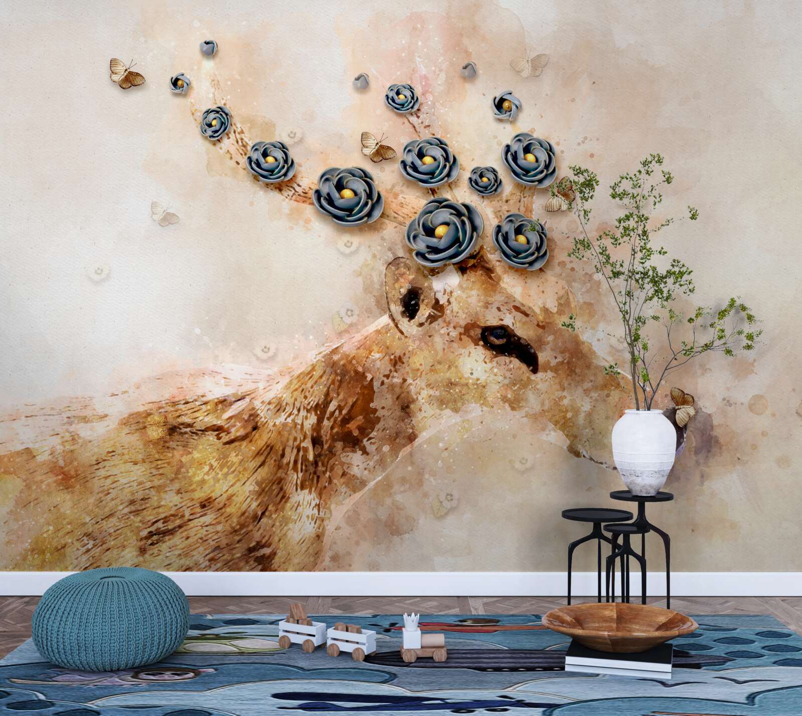 Fototapeta elena otoczona jest kwiatami na różowym tle