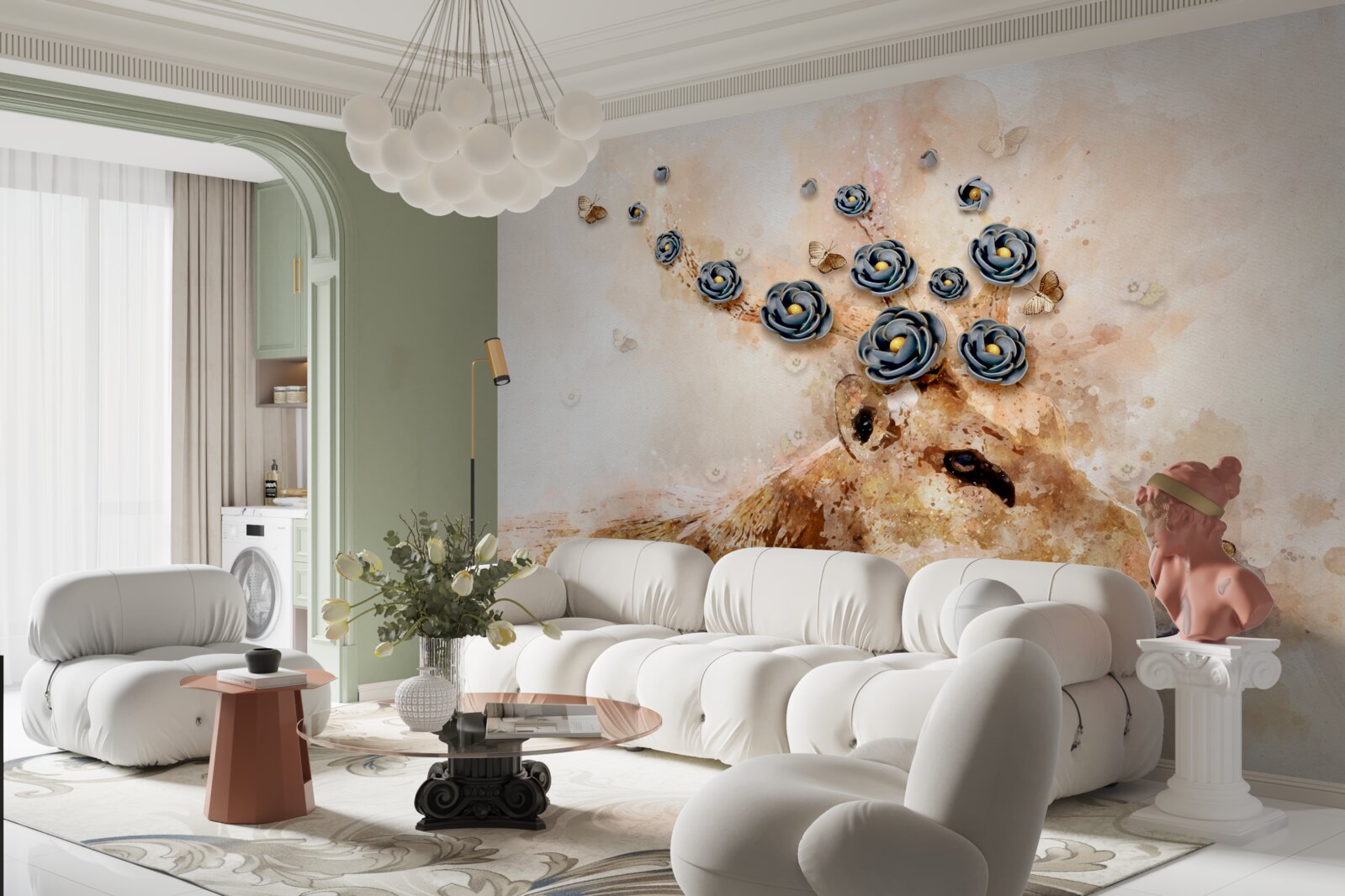 Fototapeta elena otoczona jest kwiatami na różowym tle