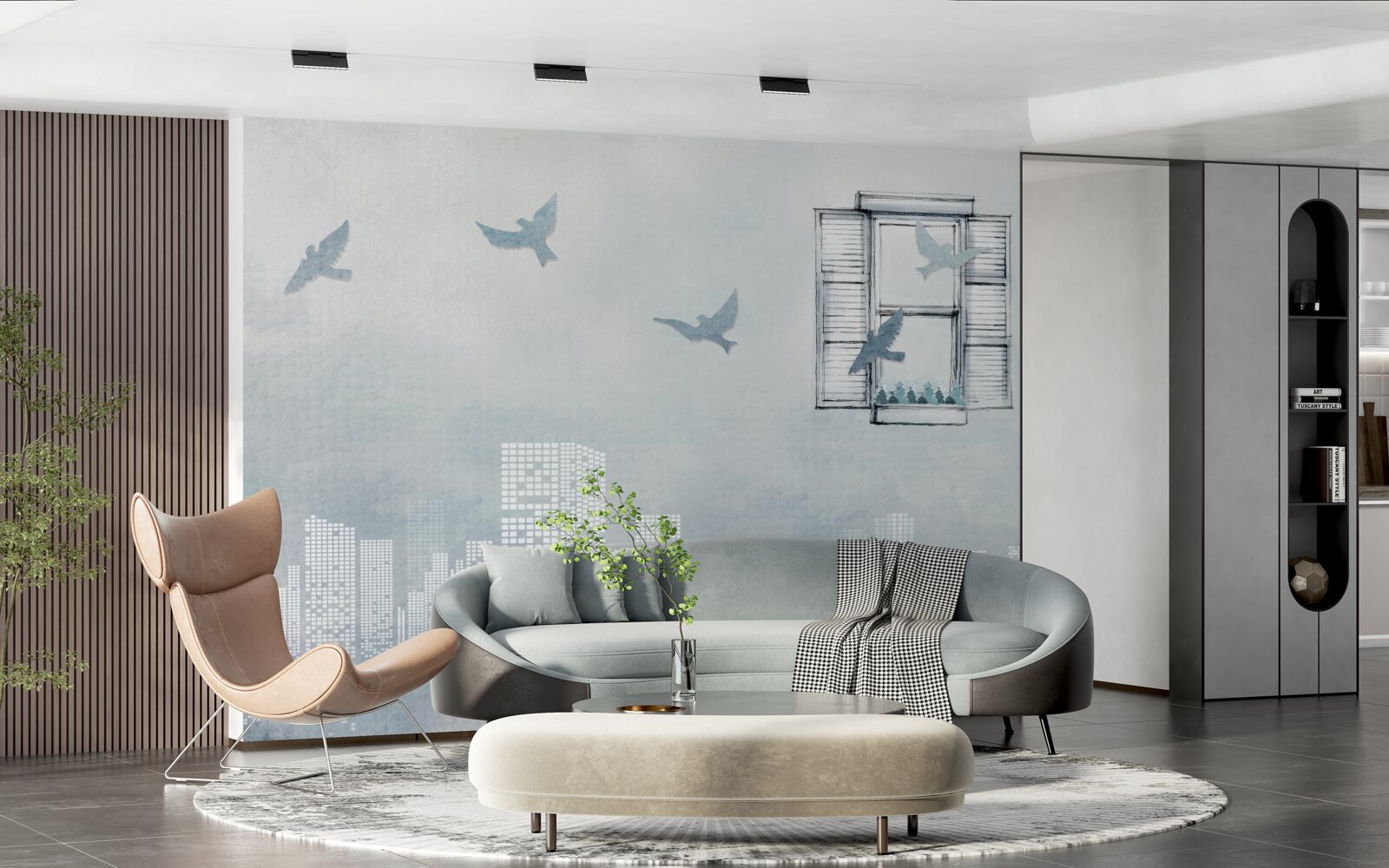 Fototapeta ptaki latające nad dużym miastem