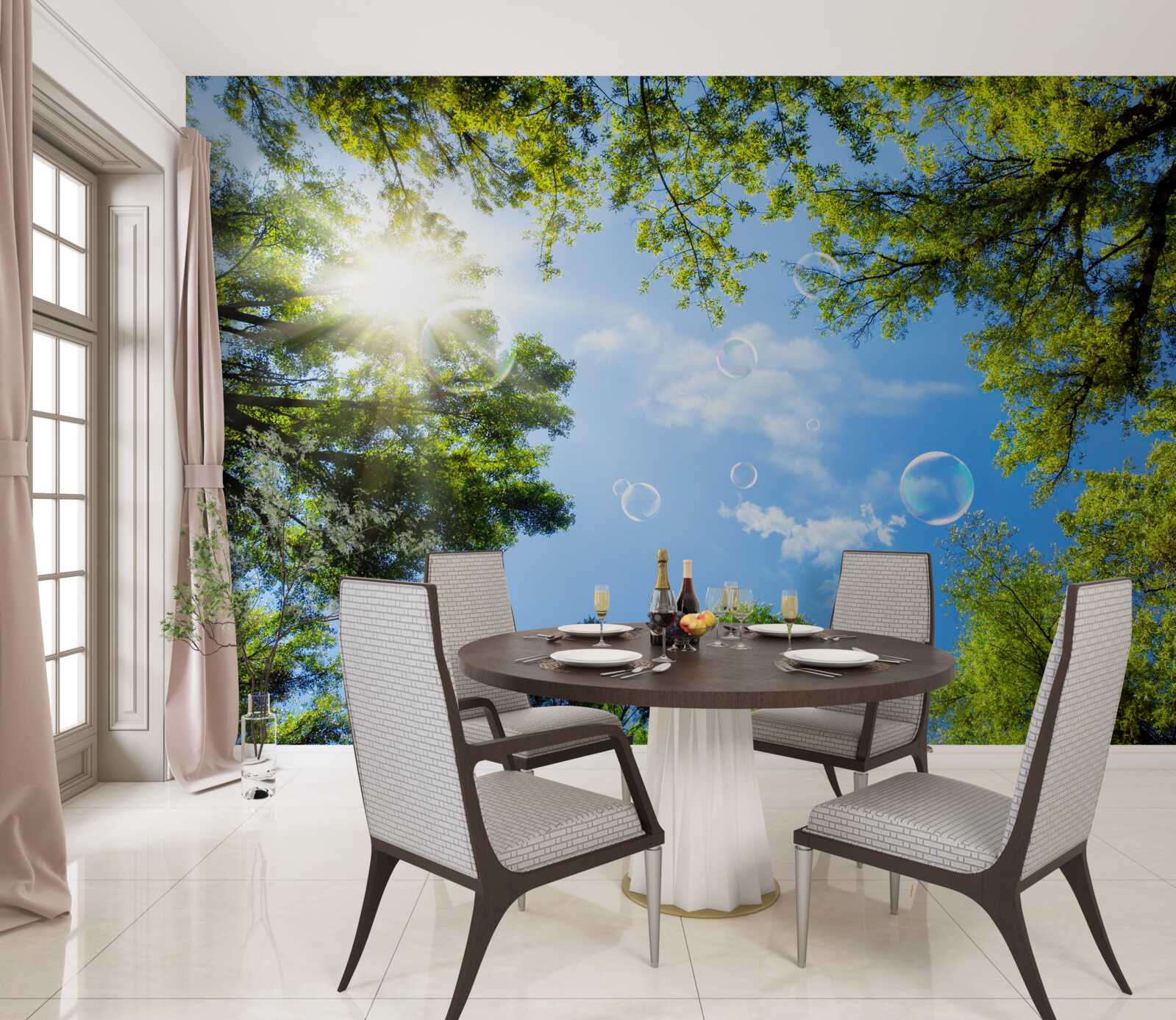 Fototapeta zielony las jest oświetlony jasnymi promieniami słońca