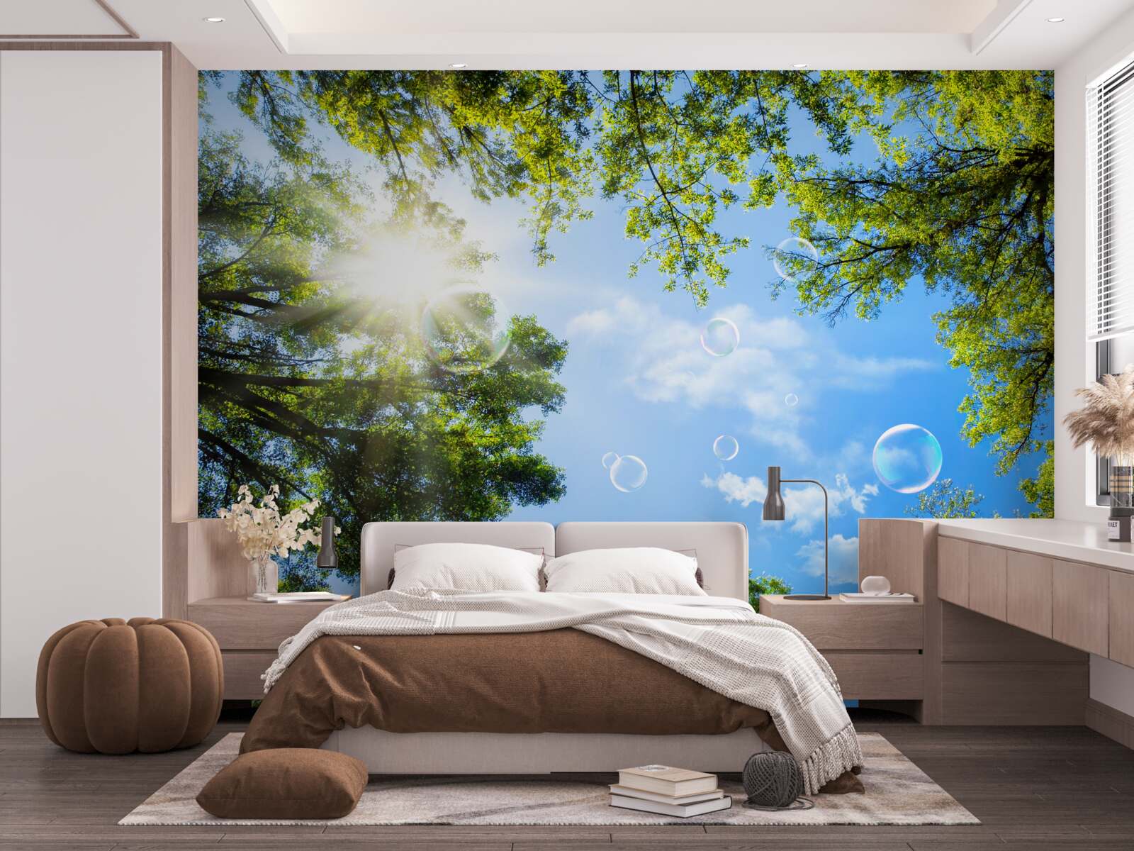 Fototapeta zielony las jest oświetlony jasnymi promieniami słońca