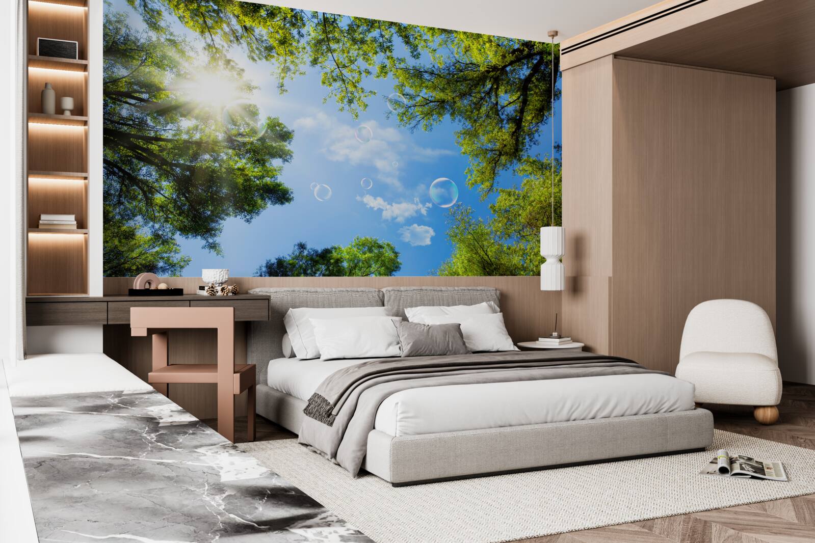 Fototapeta zielony las jest oświetlony jasnymi promieniami słońca